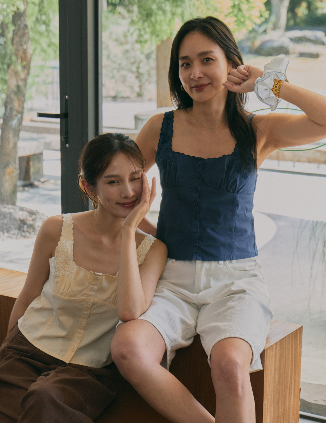 雕紋排扣花邊背心（藍灰色/3尺寸）