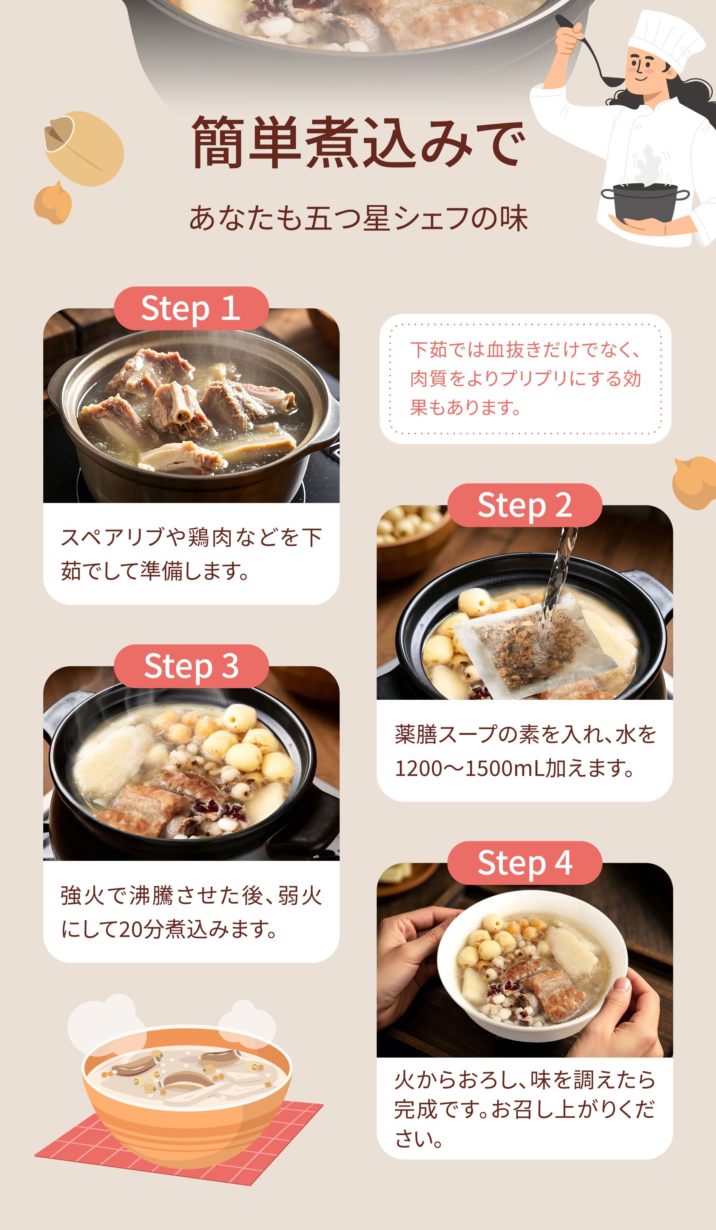 Dengyi 四神湯薬膳スープキット の淹れ方