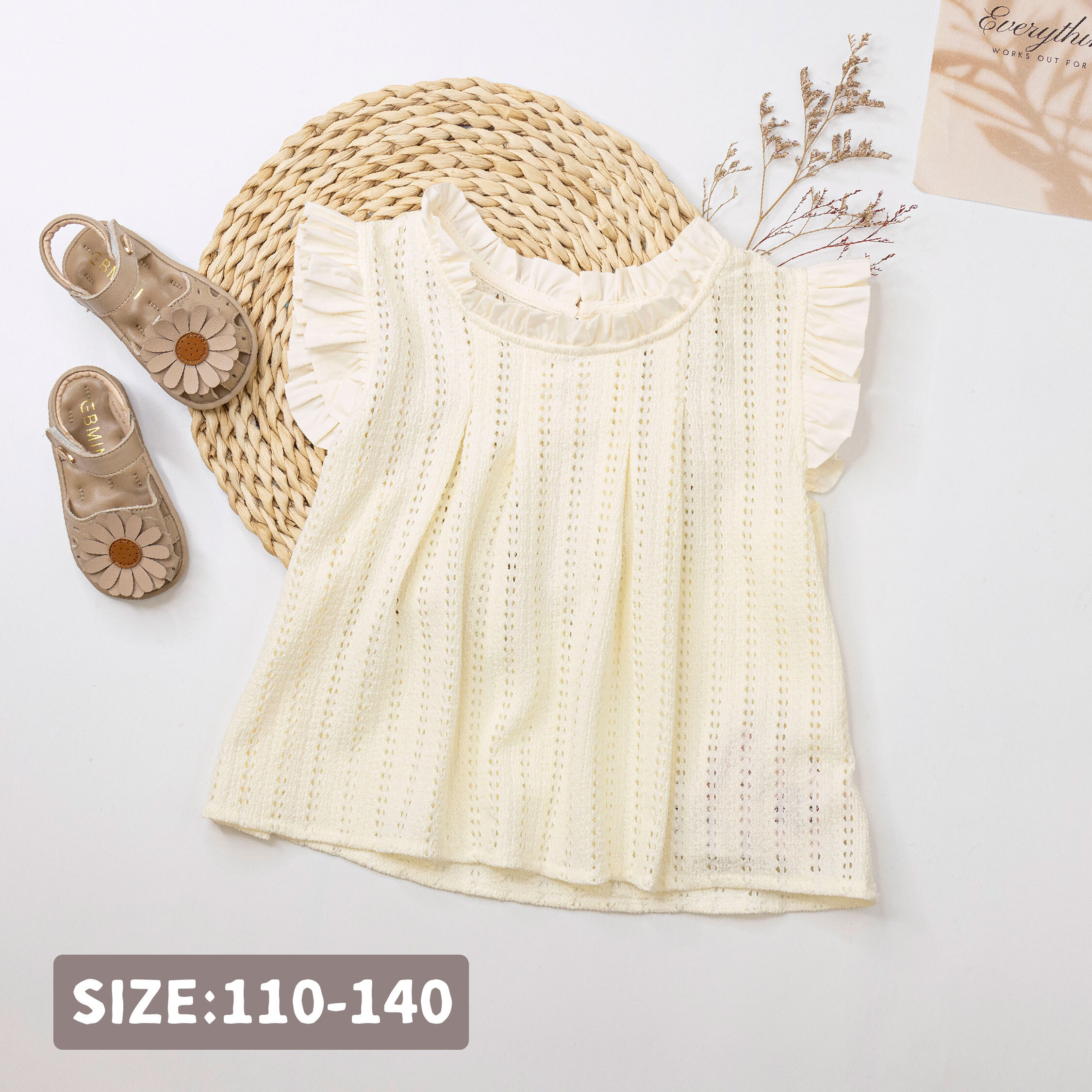 【H50821】藝術小洞洞打褶設計上衣