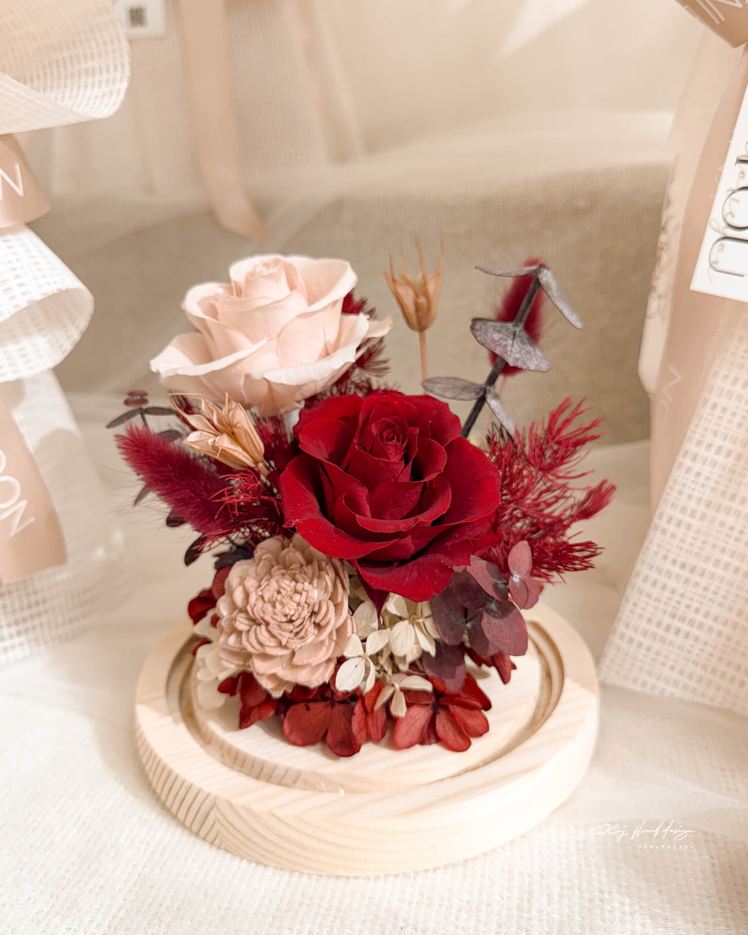 雅典古紅永生花玻璃燈盅