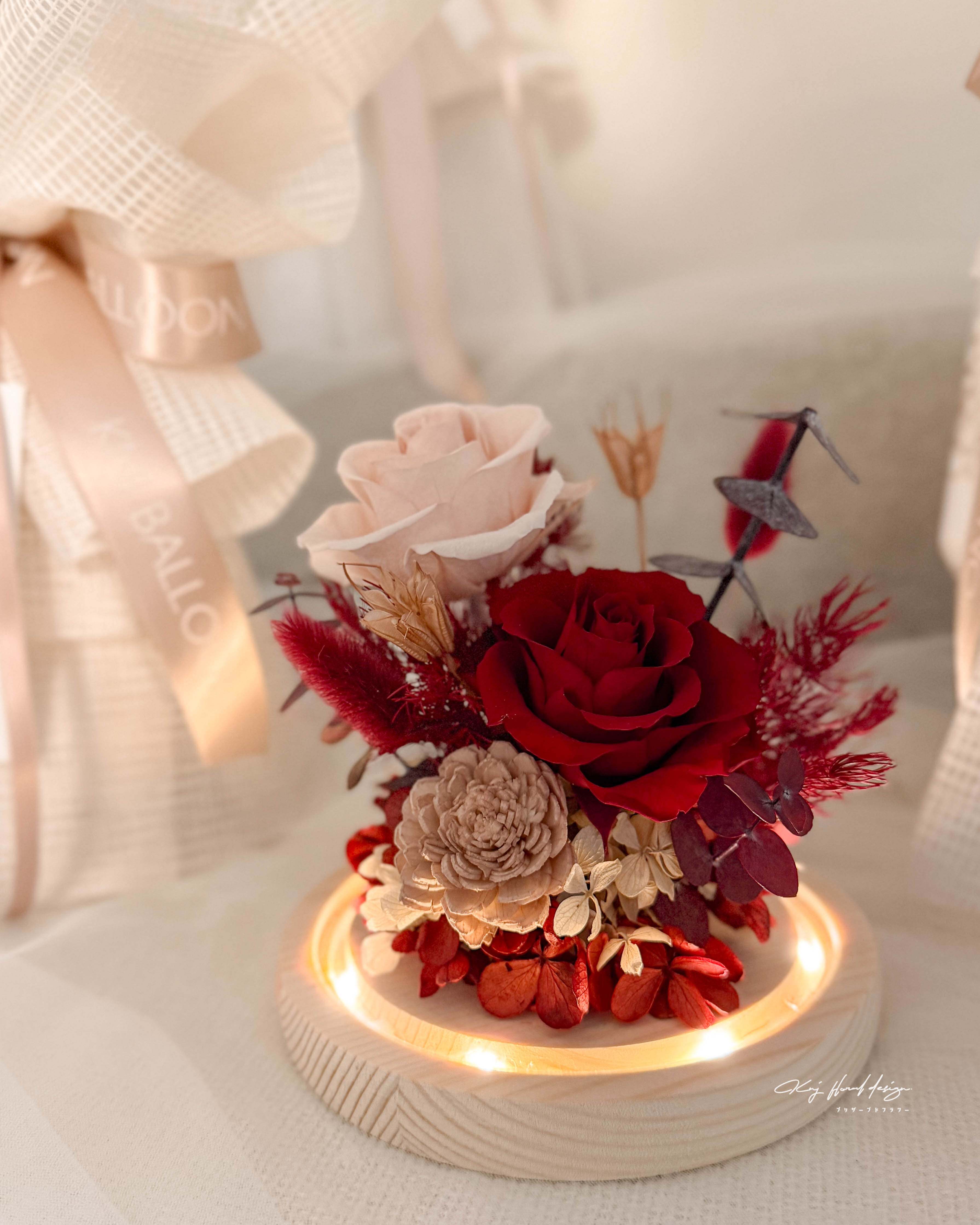 雅典古紅永生花玻璃燈盅