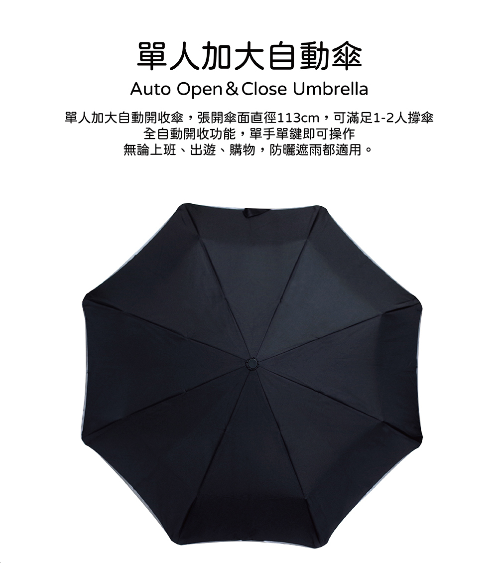 【RAINSTORY探索家系列】雋曜黑抗UV個人加大自動傘