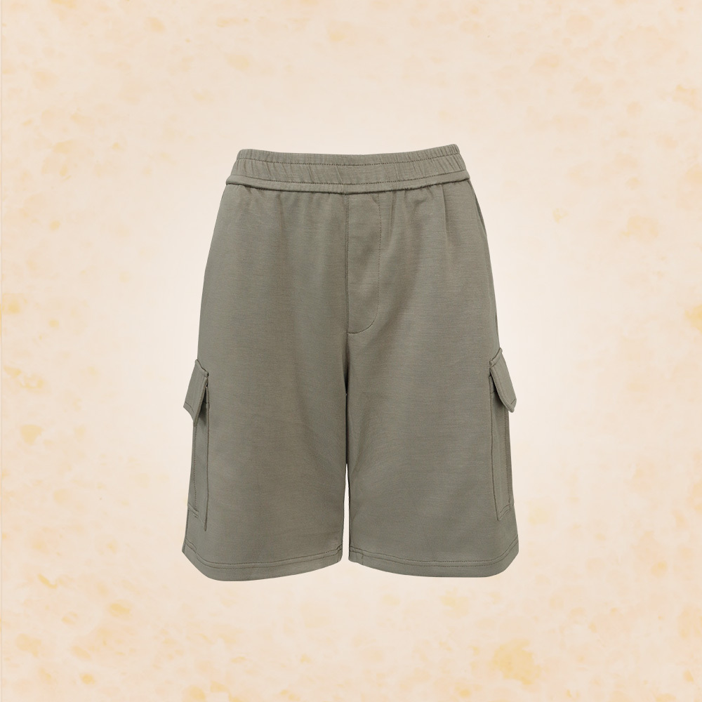 中性款｜工裝口袋豆腐短褲-灰綠