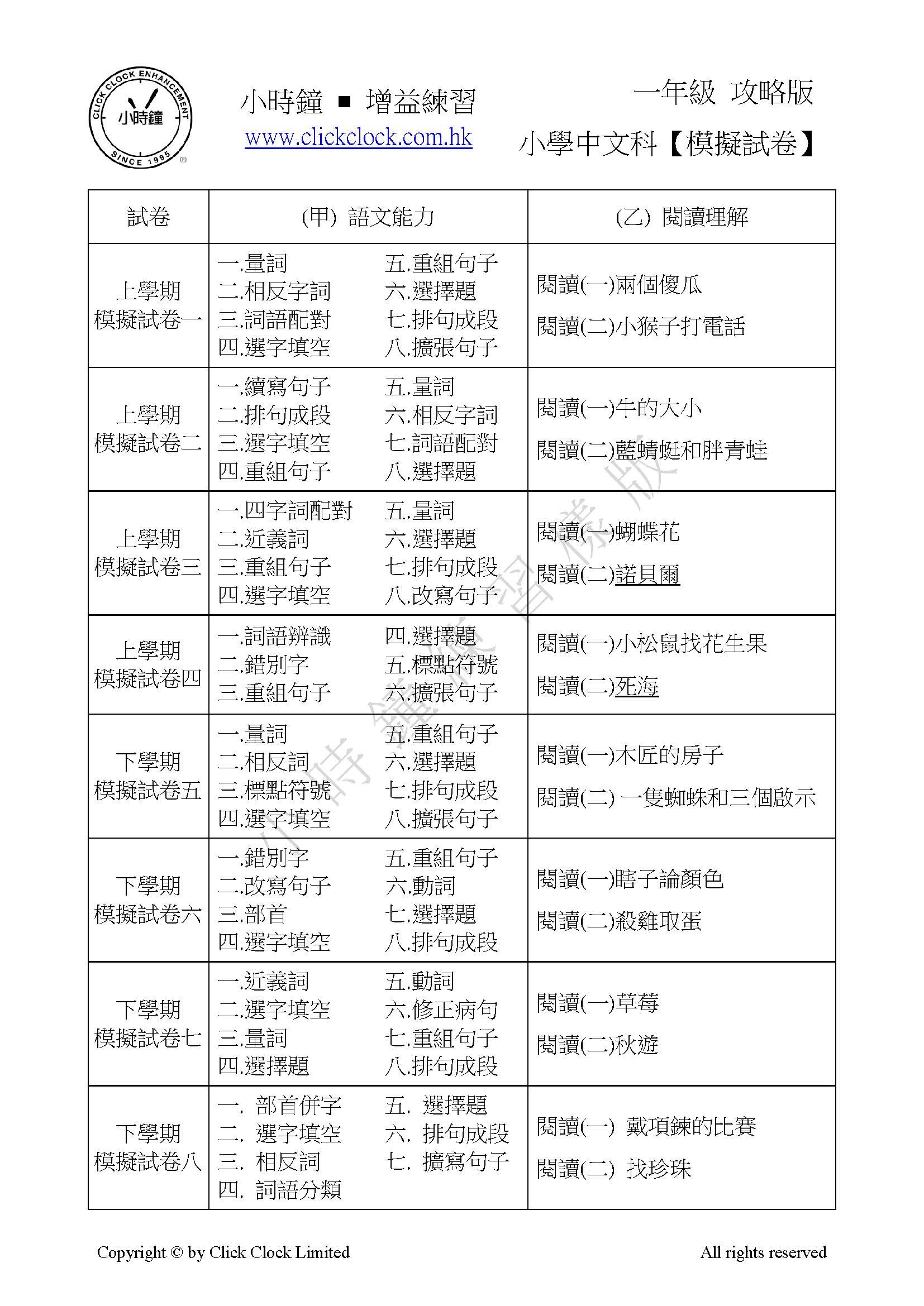 (PC 11) P1 小學中文 模擬試卷 (攻略版)