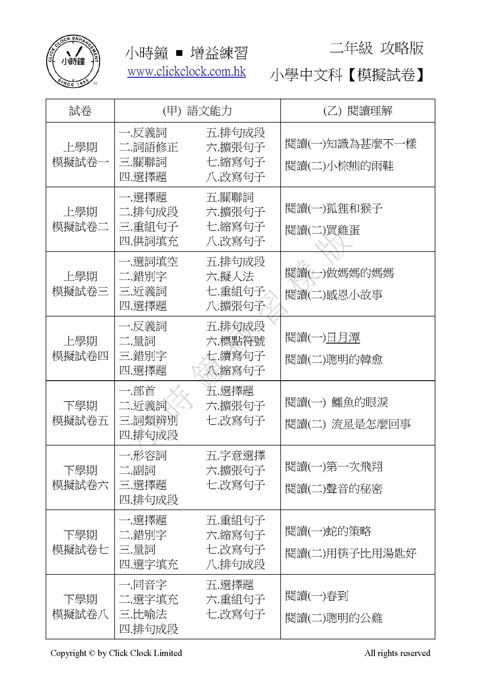 (PC 11) P2 小學中文 模擬試卷 (攻略版)