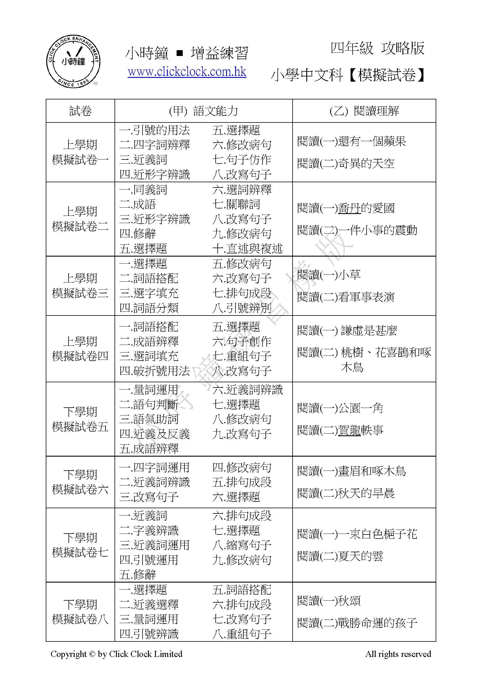 (PC 11) P4 小學中文 模擬試卷 (攻略版)