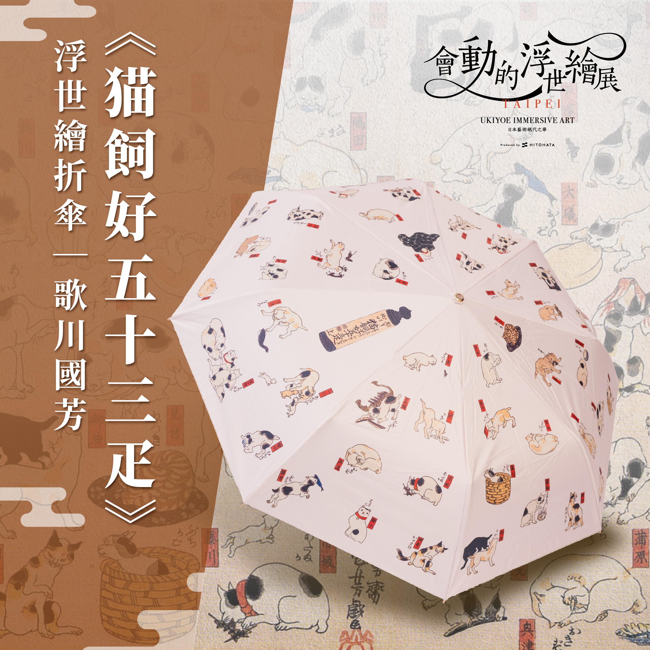 浮世繪藝術折傘｜歌川國芳《猫飼好五十三疋》