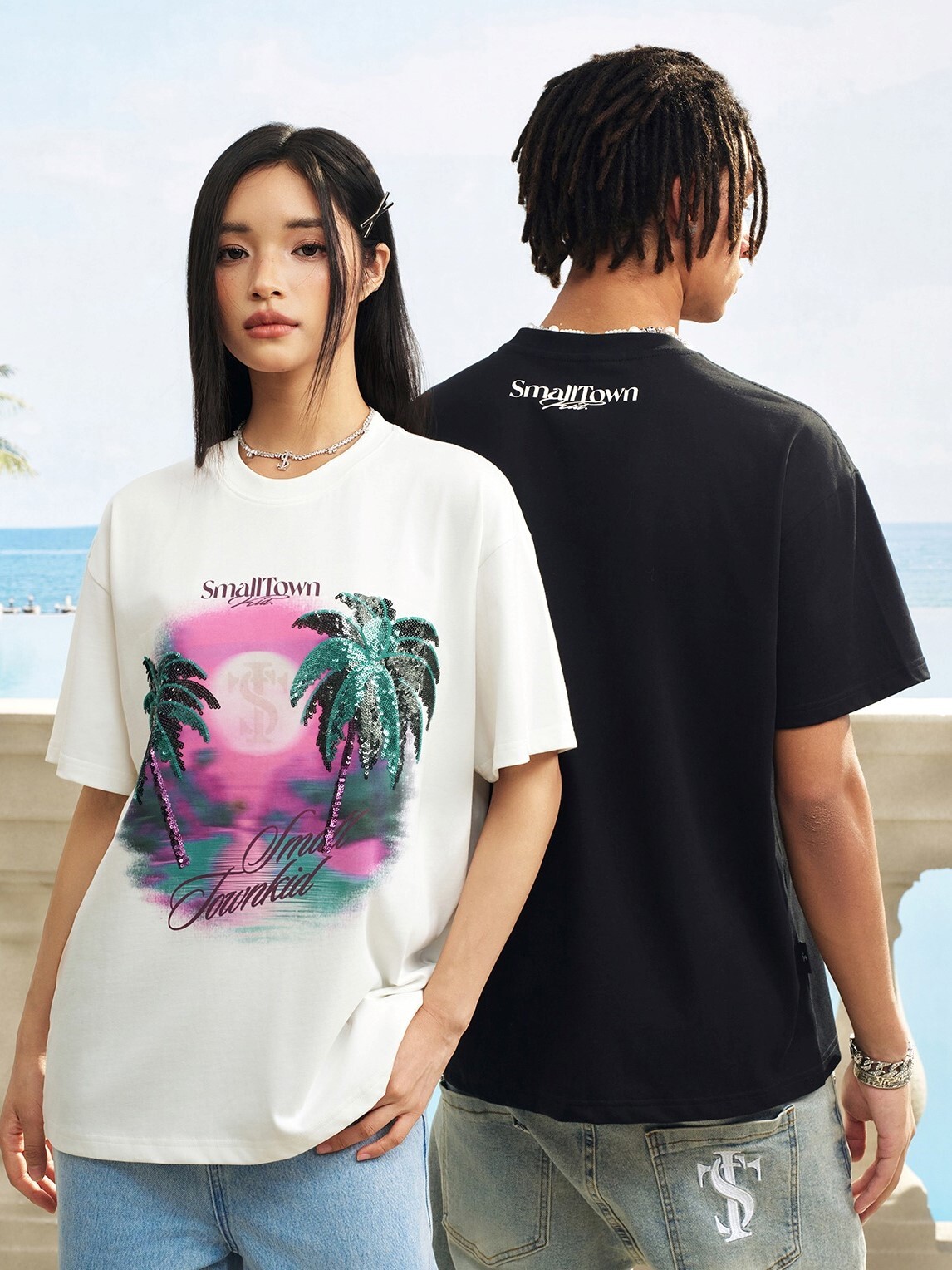 STK SmallTownKid 熱帶海灘 亮片椰子樹 短袖 T