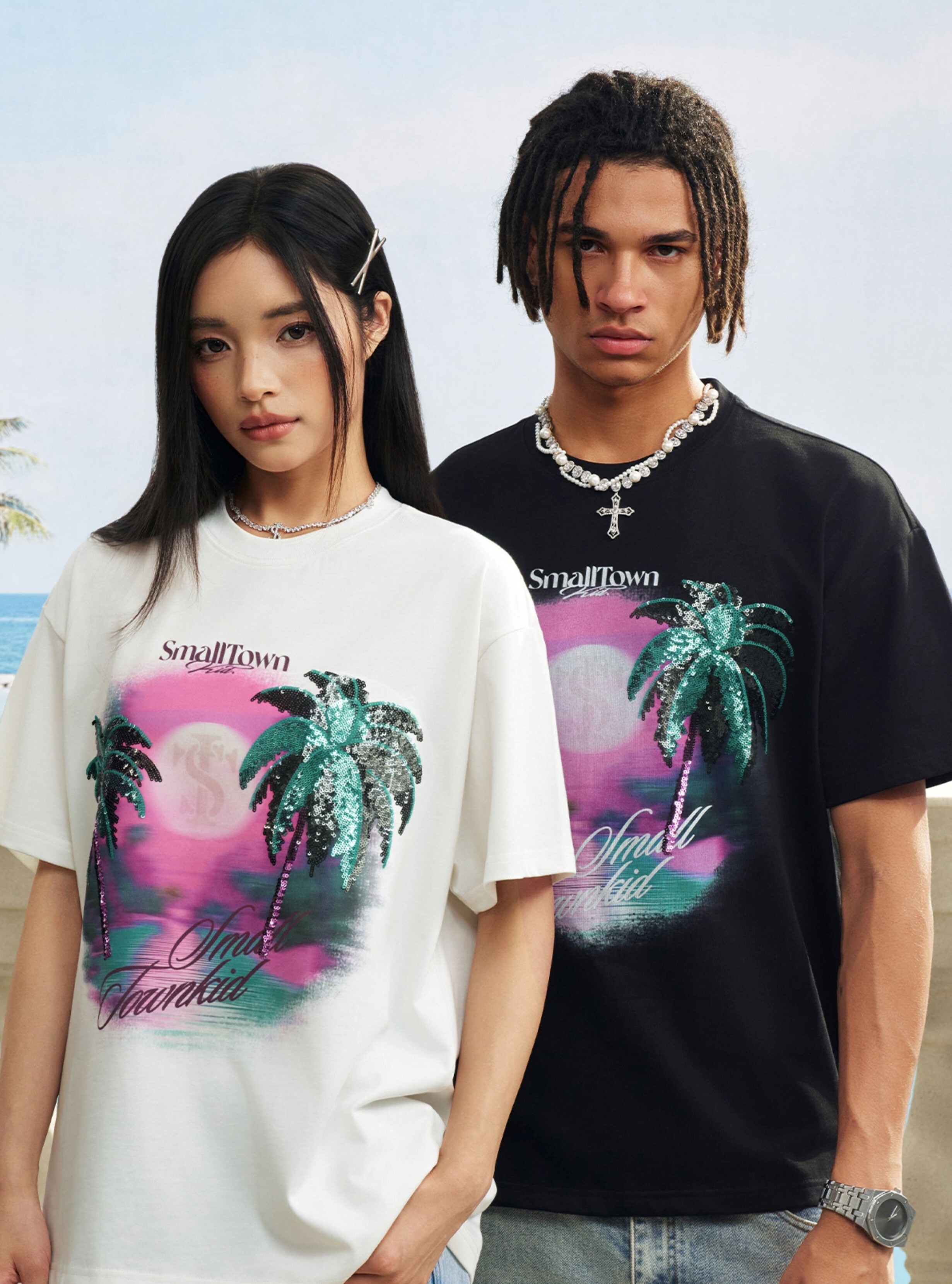 STK SmallTownKid 熱帶海灘 亮片椰子樹 短袖 T