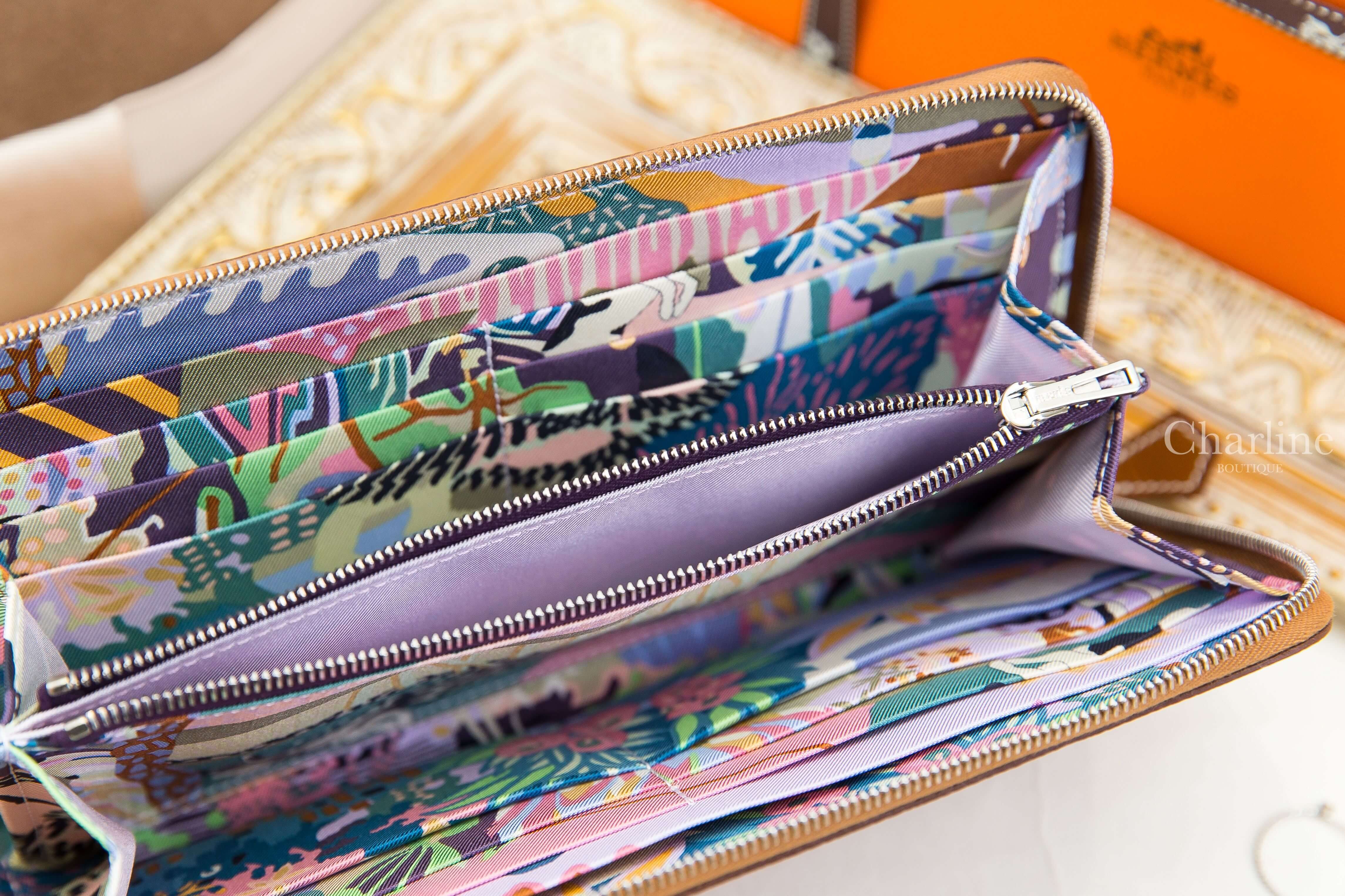 Hermès Silk'in Classique Long Wallet 37 Gold Epsom 焦糖色絲巾拉鍊長夾-Charline Boutique 精品代購