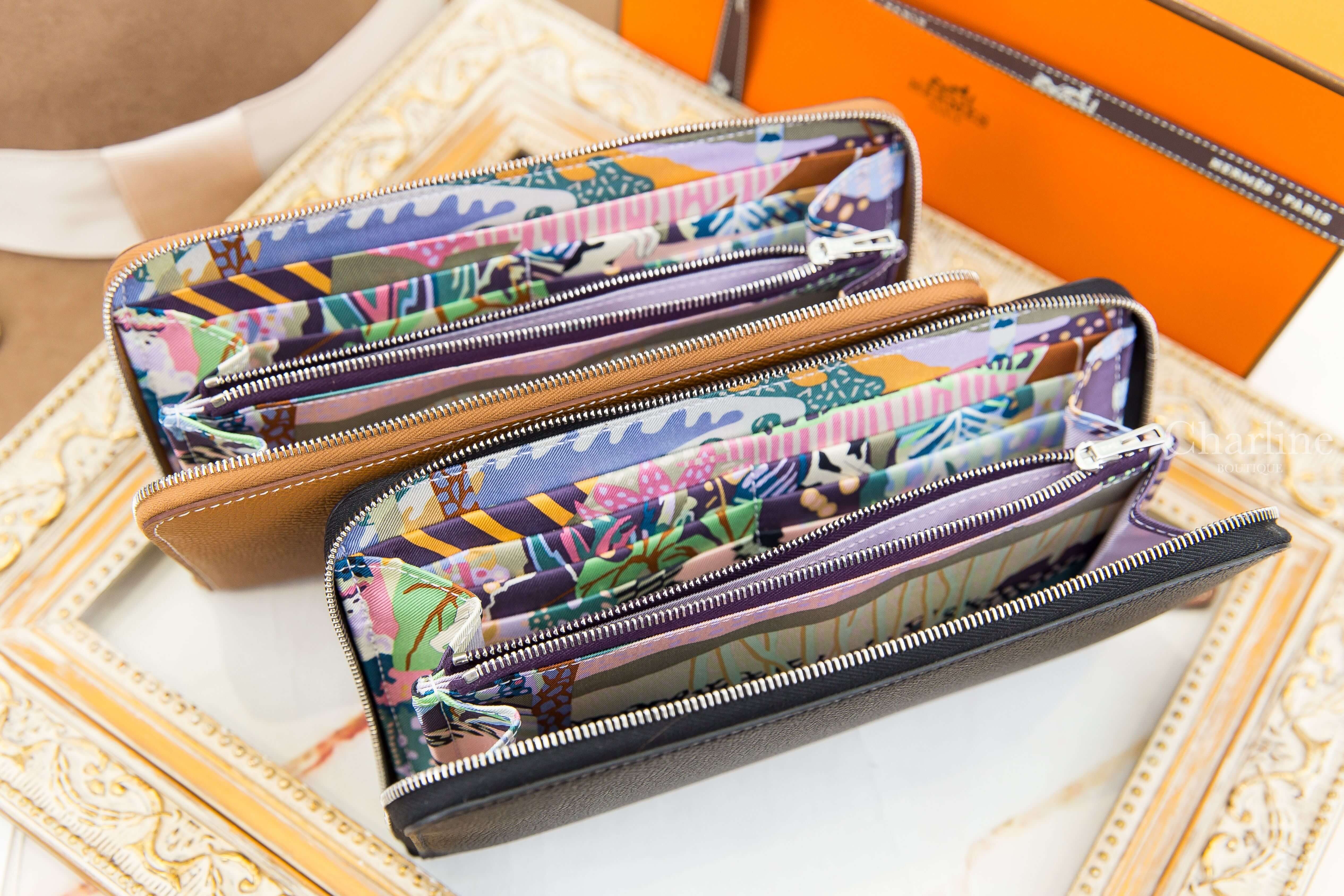 Hermès Silk'in Long Wallet 37 Gold Epsom 焦糖色絲巾拉鍊長夾,Hermès Silk'in Long Wallet 89 Noir Epsom 黑色絲巾拉鍊長夾-Charline Boutique 精品代購