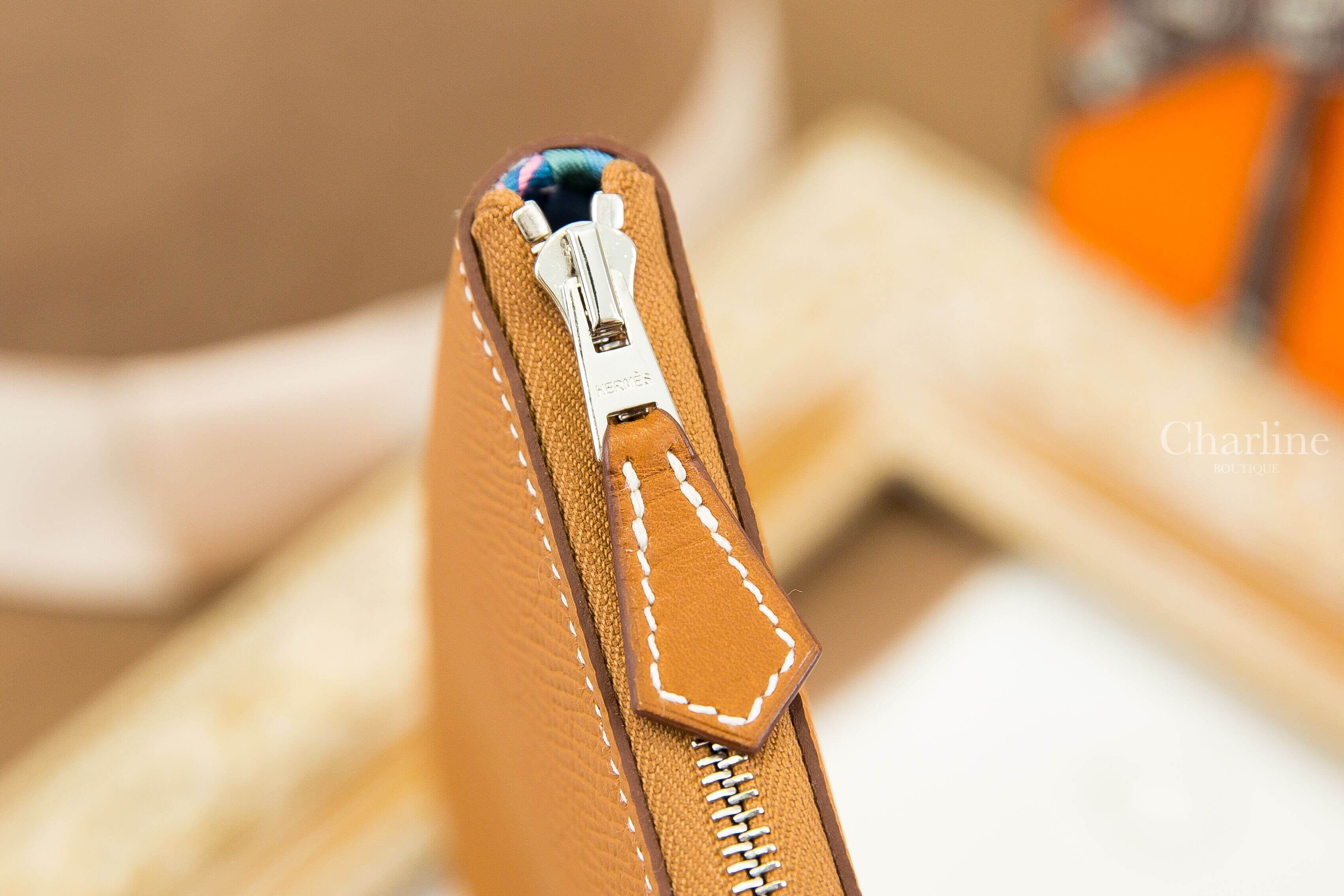 Hermès Silk'in Classique Long Wallet 37 Gold Epsom 焦糖色絲巾拉鍊長夾