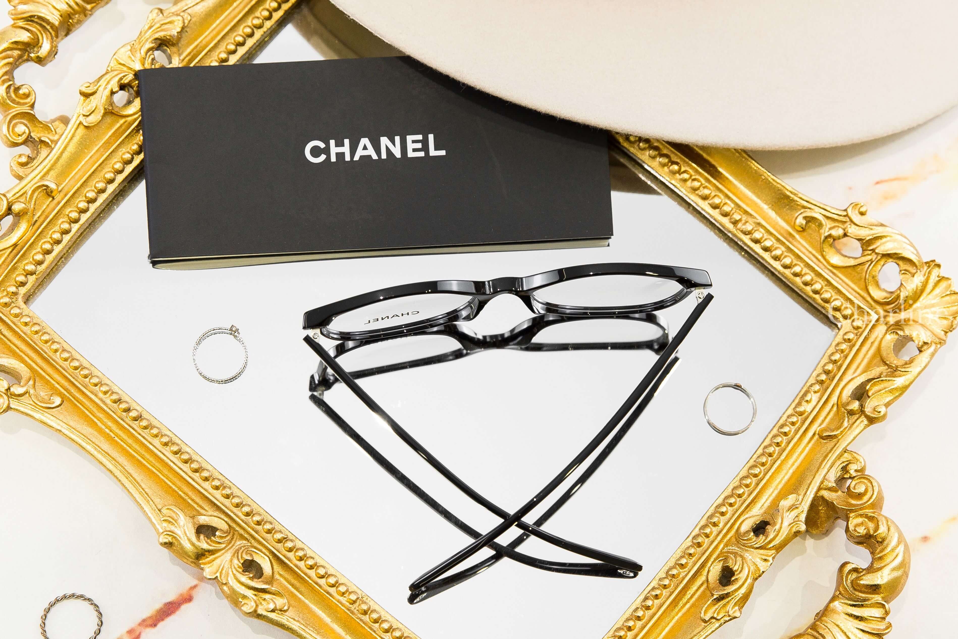 Chanel Pantos Eyeglasses 黑色圓框側邊銀色 Logo 鏡腳透明圓型CC平光眼鏡-Charline Boutique 精品代購