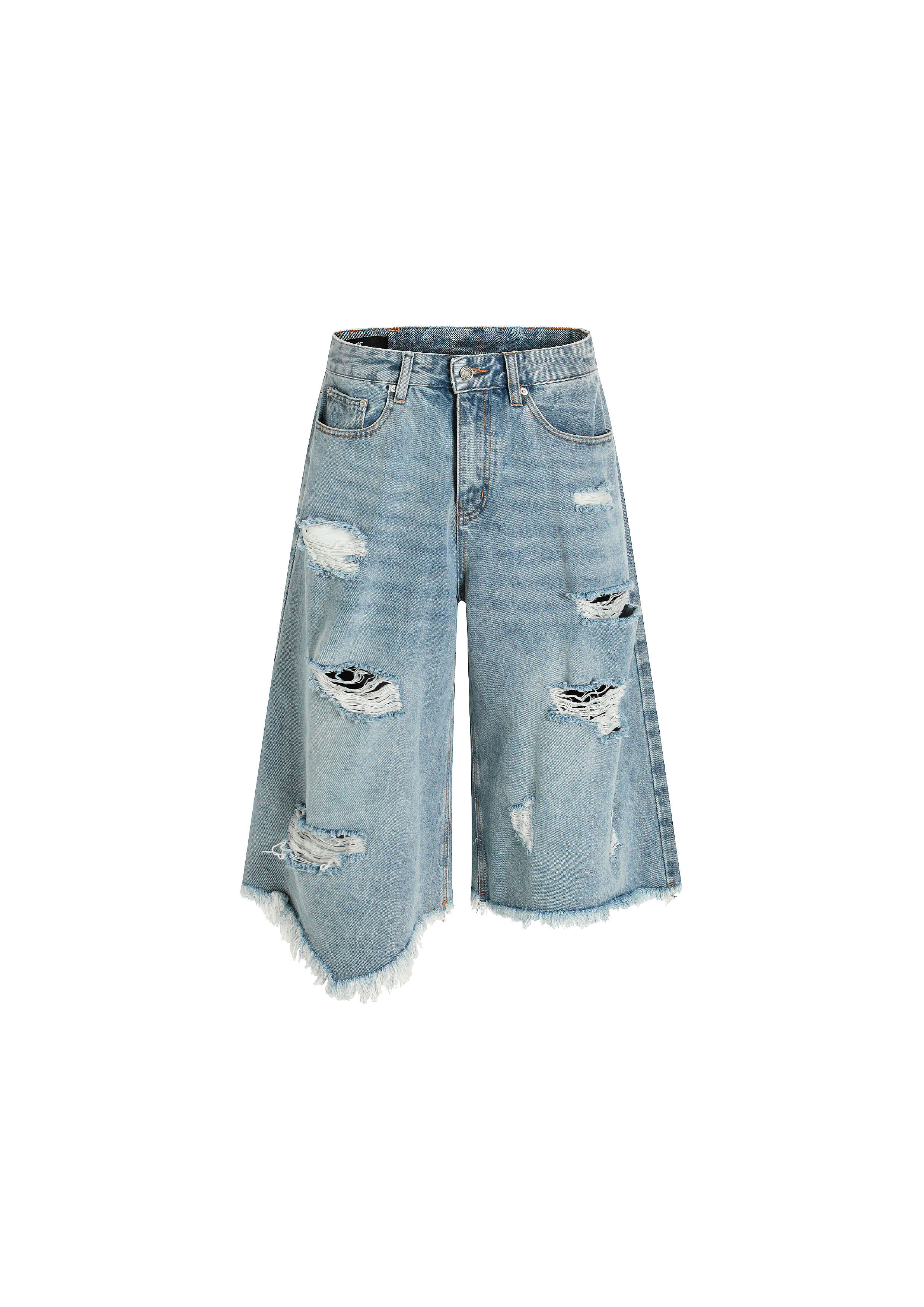 - SIMPLEACTION - 美式復古割破水洗七分牛仔短褲