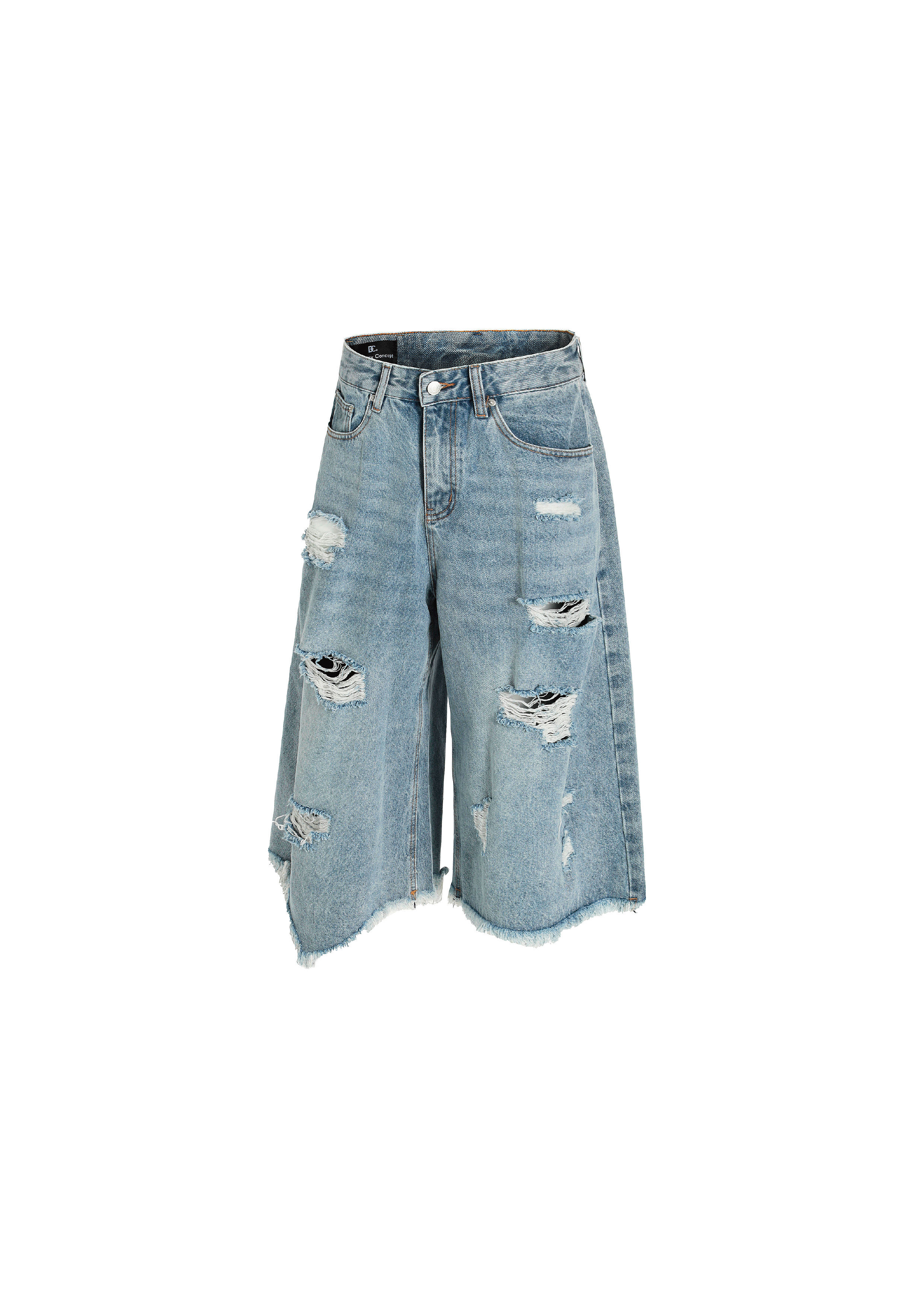 - SIMPLEACTION - 美式復古割破水洗七分牛仔短褲