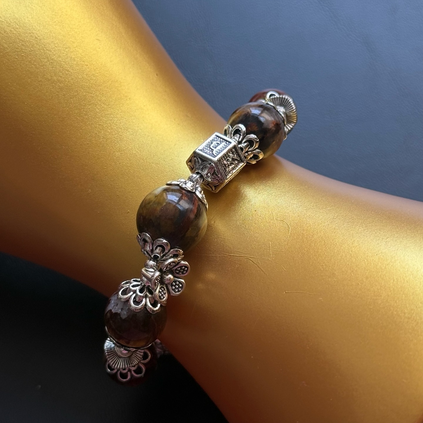 [原石] 黃彼得石 設計款手串 六字箴言