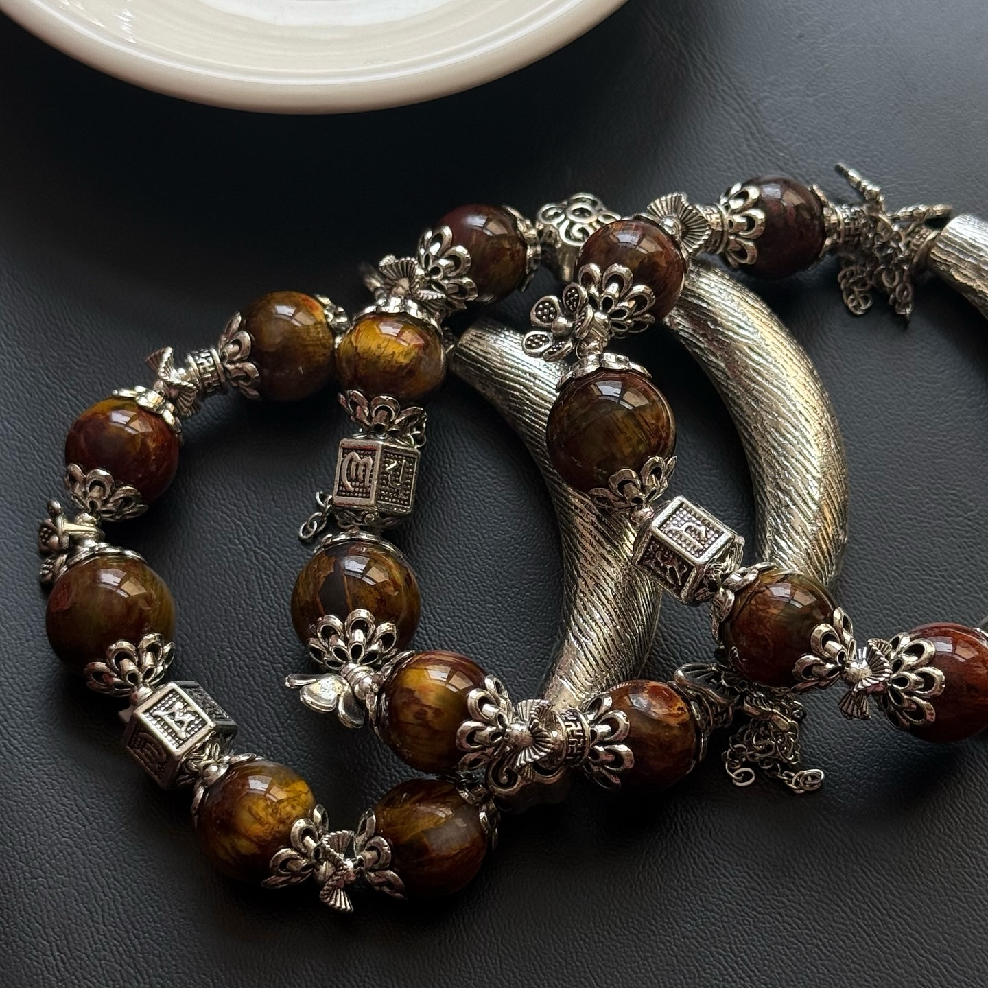 [原石] 黃彼得石 設計款手串 六字箴言