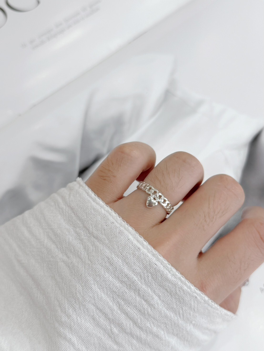 鎖鏈小愛心純銀戒指