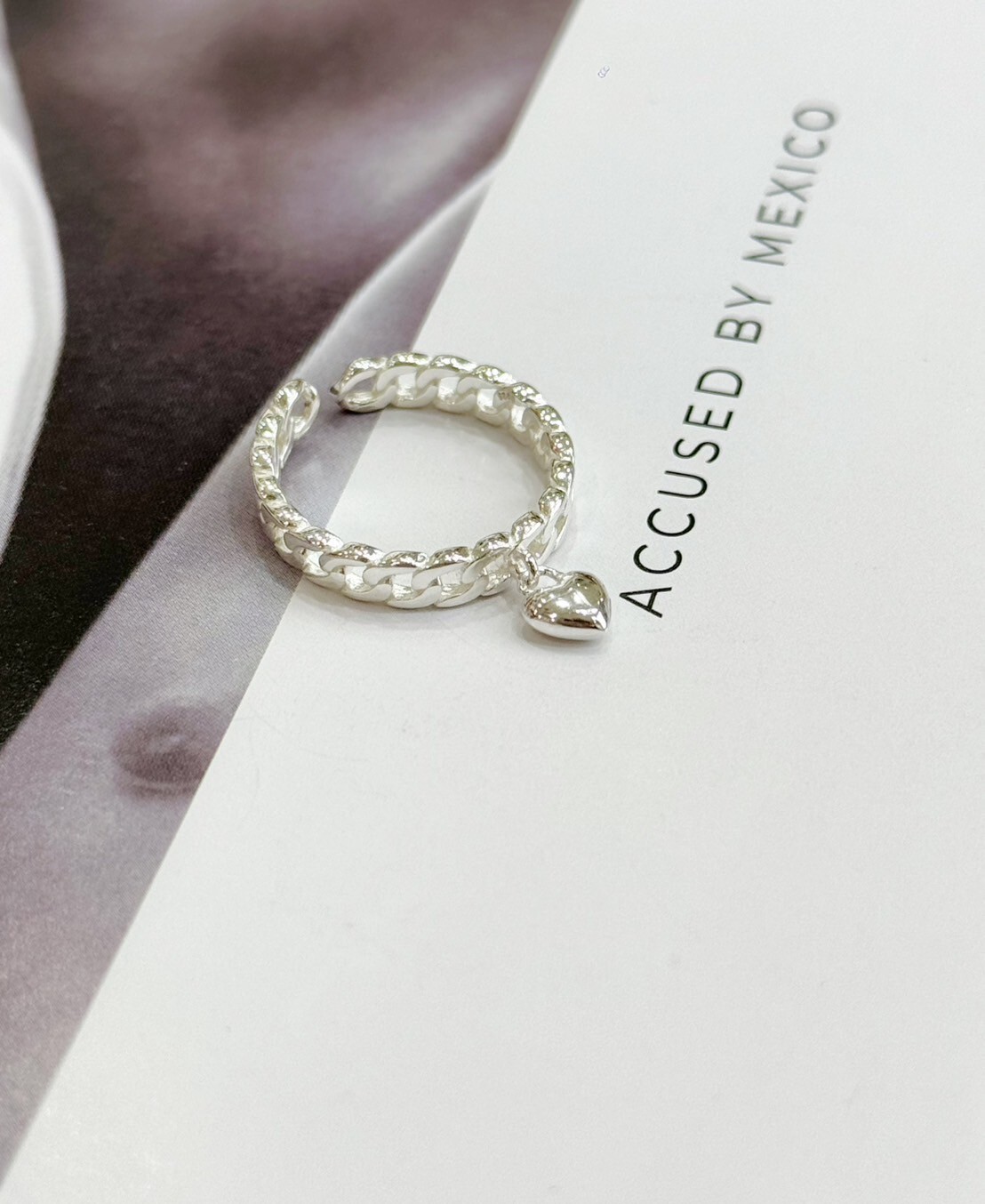 鎖鏈小愛心純銀戒指