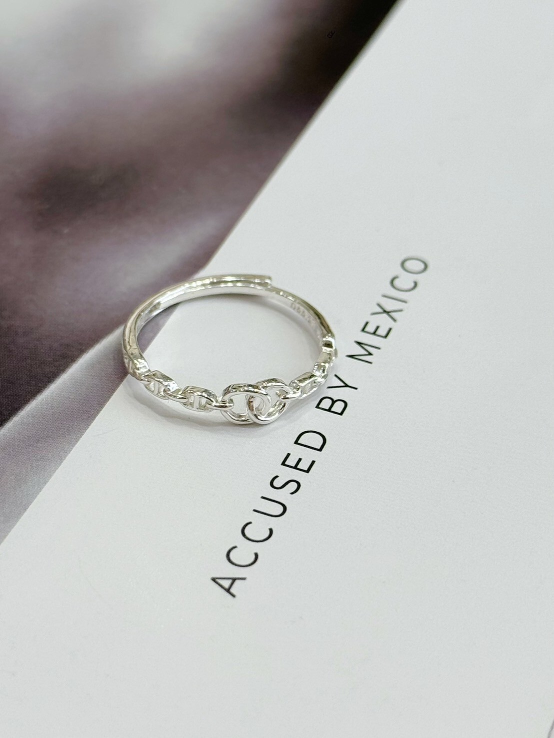 雙圈鎖鏈純銀戒指