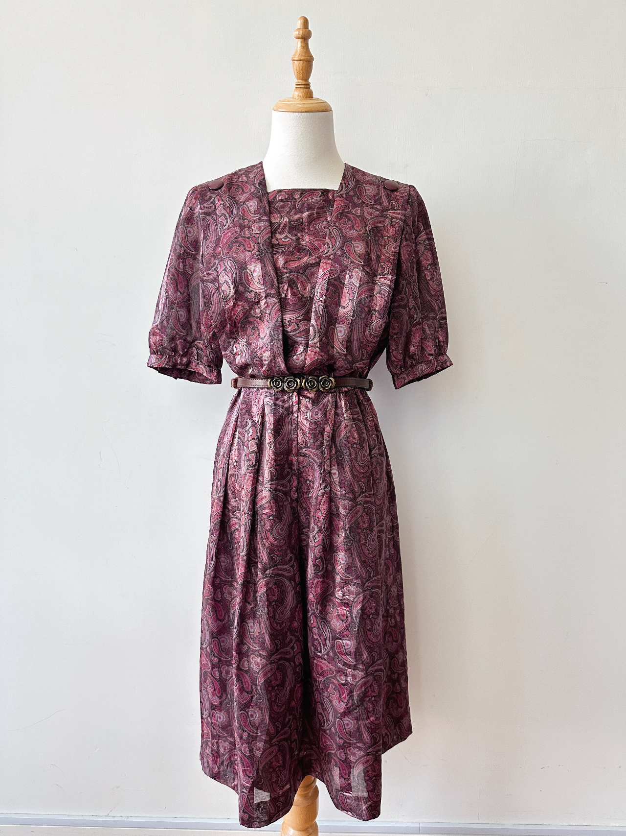 紫光腰果花古著連身裙