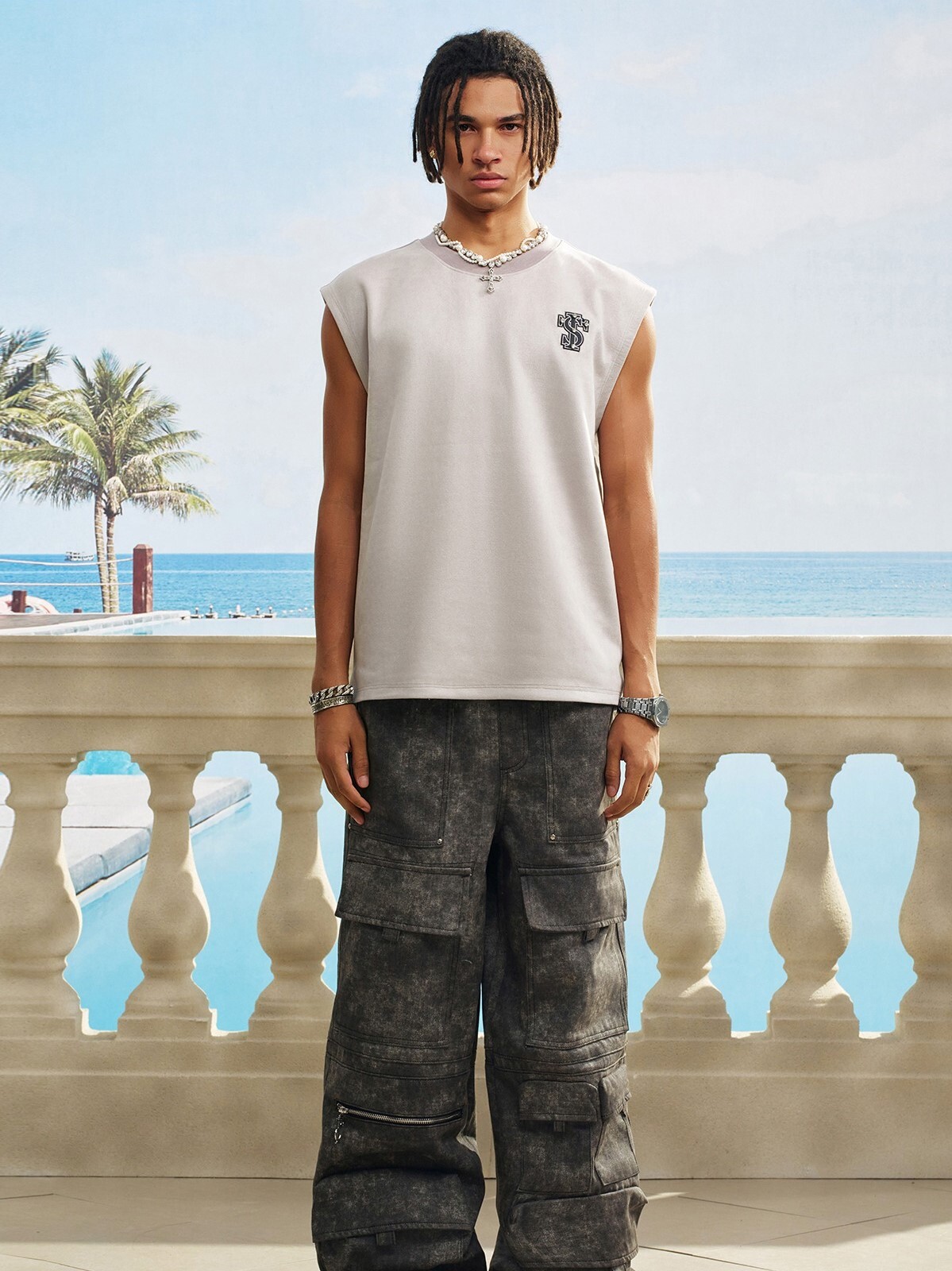 STK SmallTownKid 素面鑲鑽Logo 麂皮材質 坎肩背心