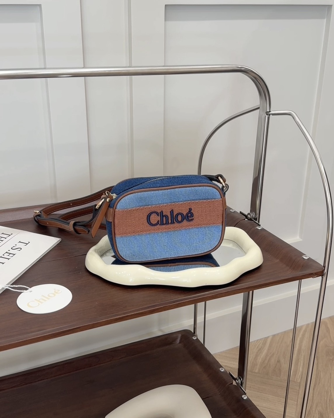 CHLOE｜牛仔拼皮革帆布相機包 藍色