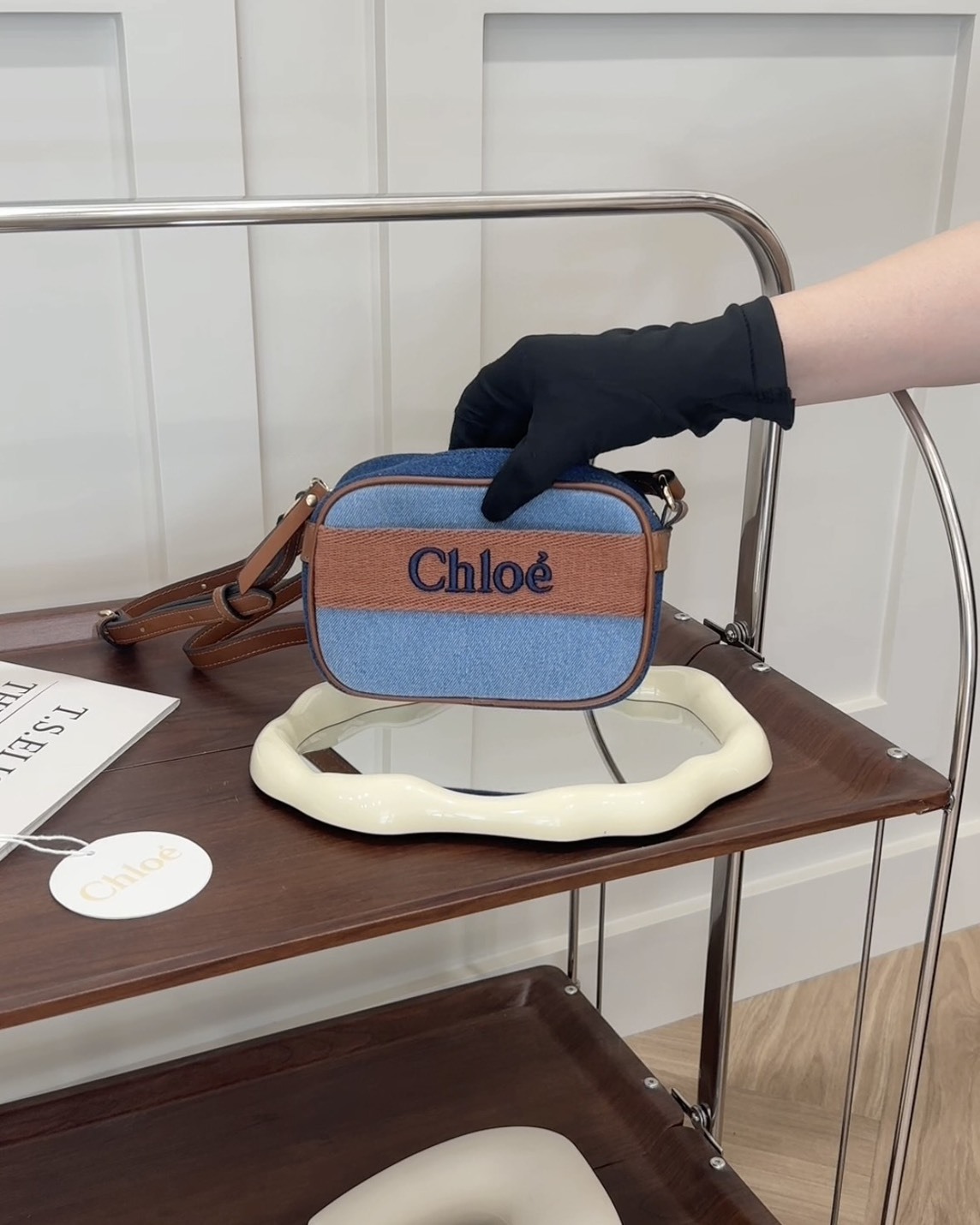 CHLOE｜牛仔拼皮革帆布相機包 藍色