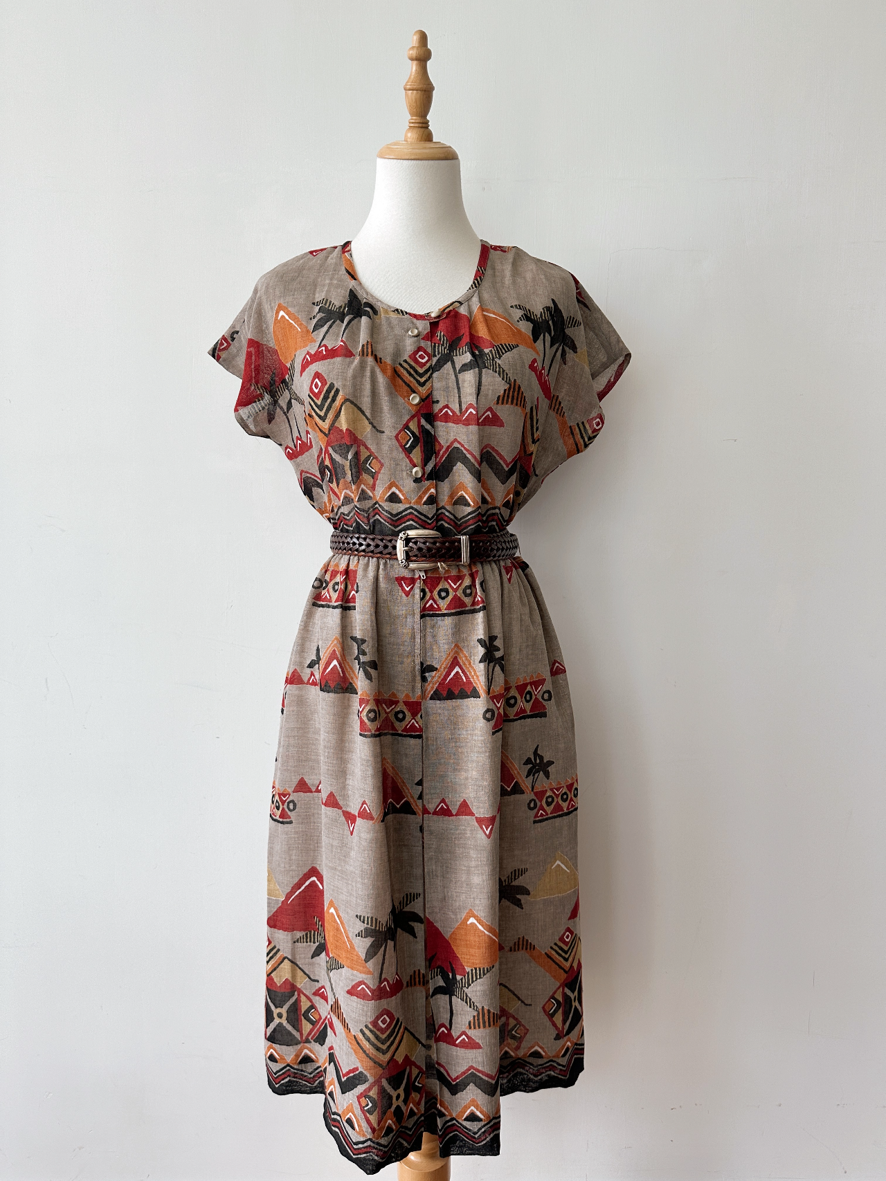 日本製童趣感風景畫古著連身裙