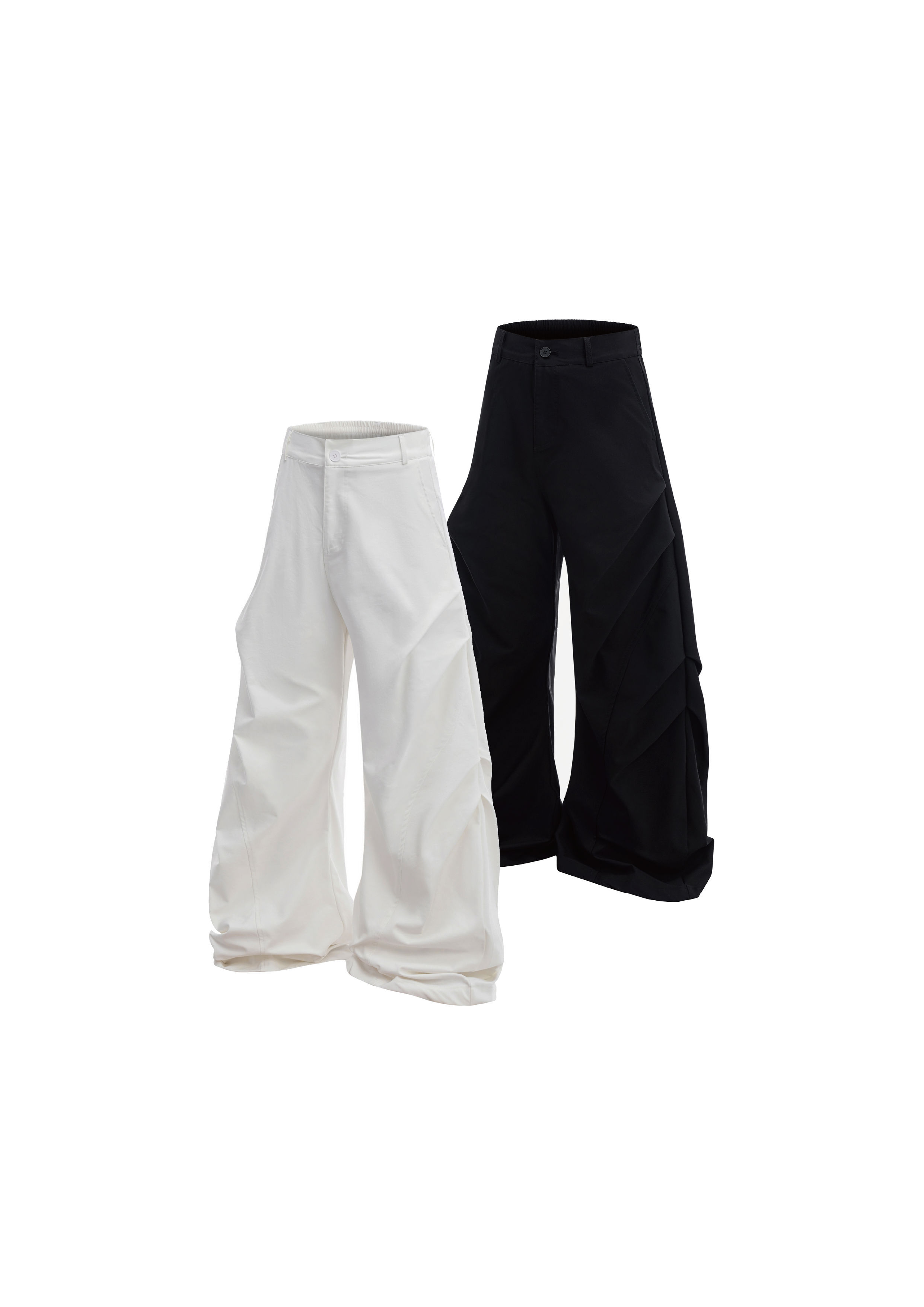 - SIMPLEACTION - 美式復古cleanfit皺褶弧形彎刀褲