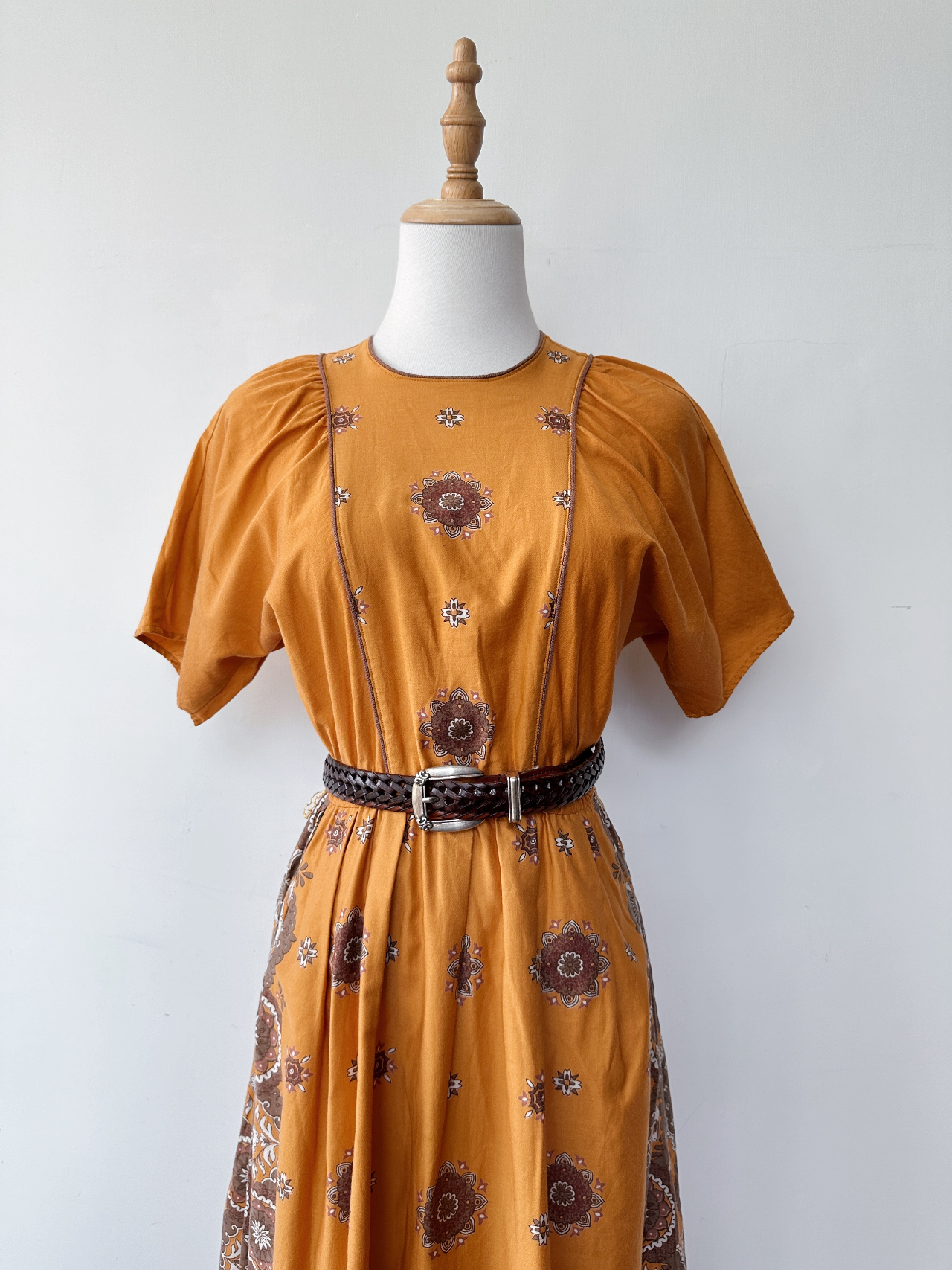 蜜瓜橙肉色魔法圖案古著連身裙