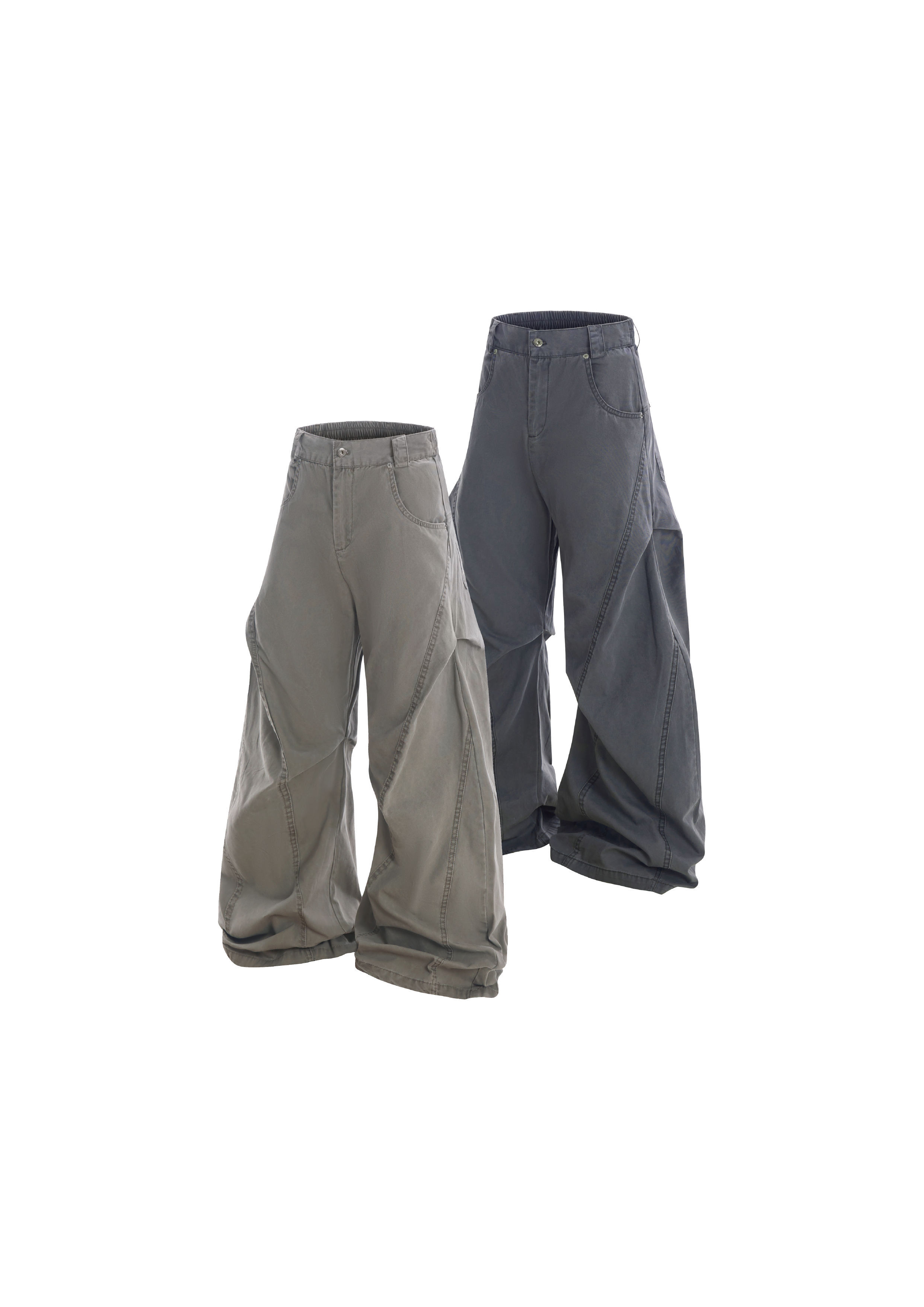 - SIMPLEACTION - 美式復古做舊結構皺褶彎刀褲