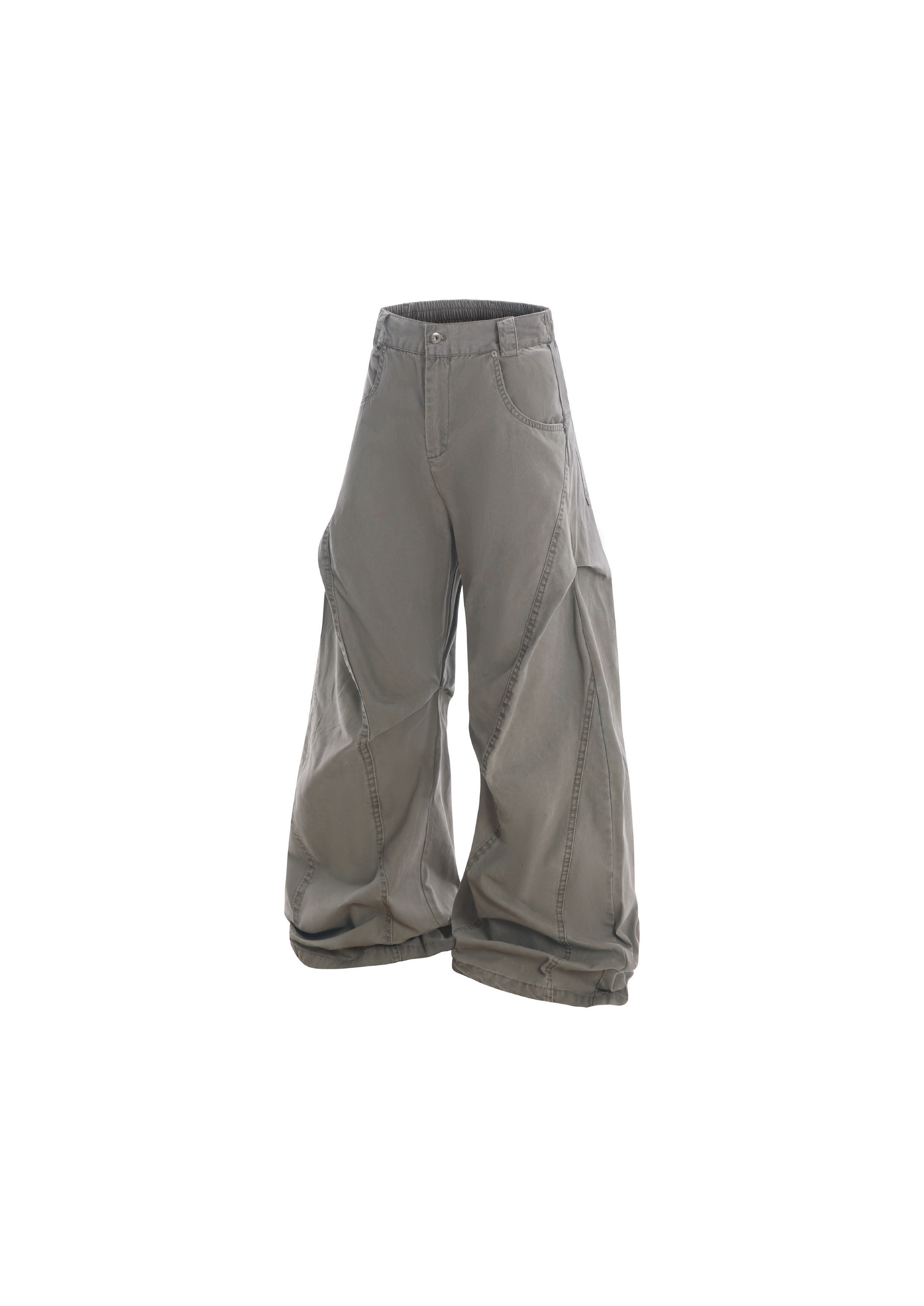 - SIMPLEACTION - 美式復古做舊結構皺褶彎刀褲