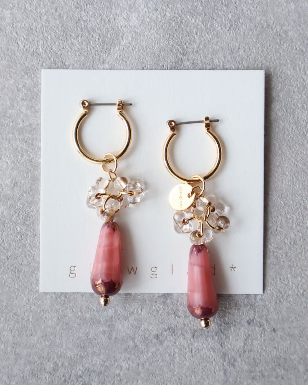 [glowglad] 粉色水滴捷克玻璃耳環 | 耳針 | NO.35