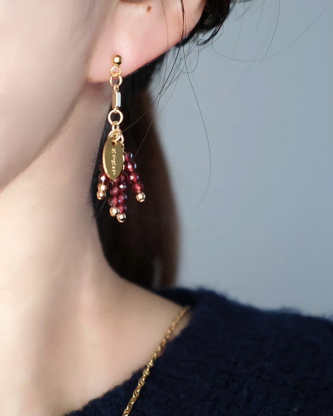[glowglad] 花束流蘇耳環 | 石榴石 | 耳針 | NO.39