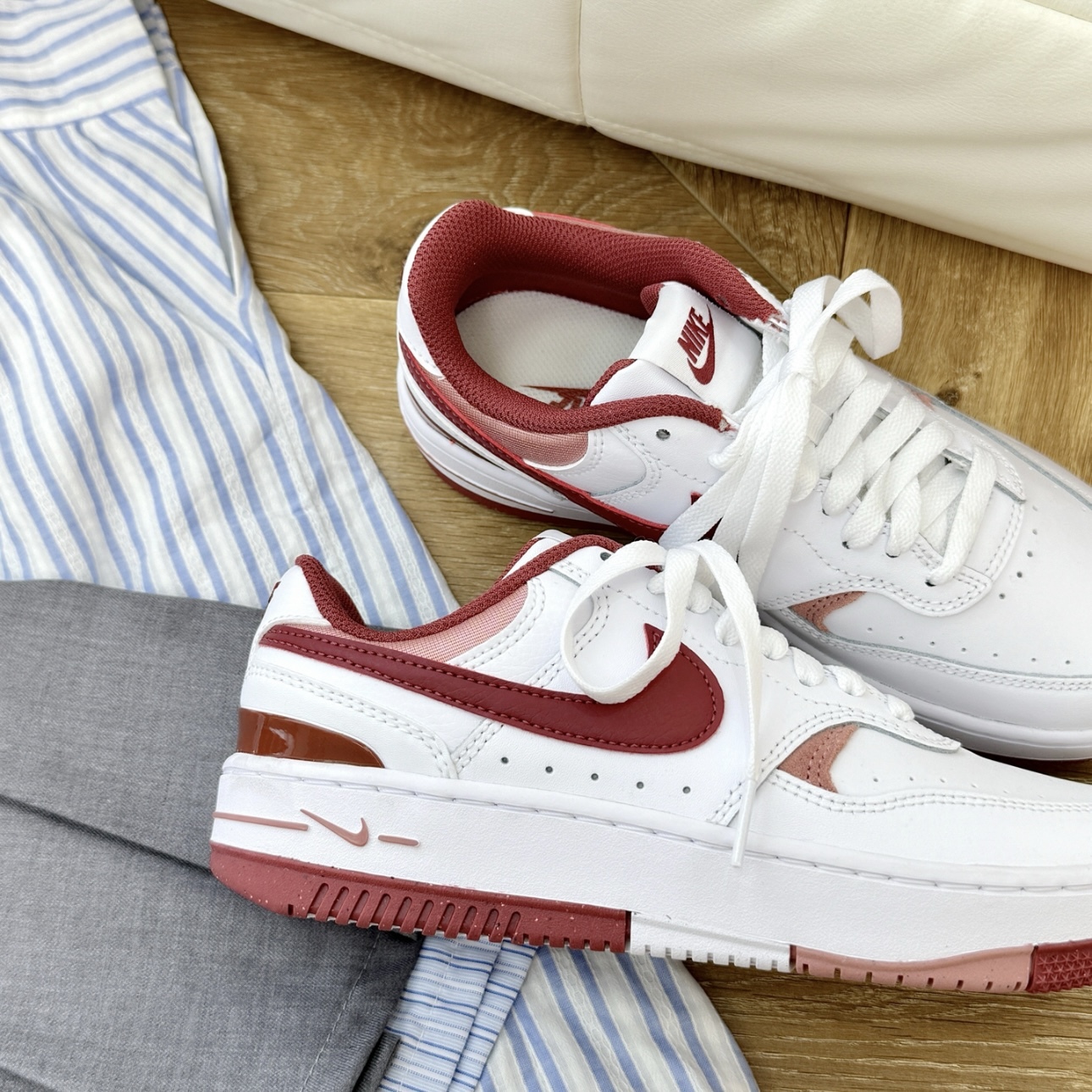 NIKE GAMMA FORCE 白酒紅 拼接 刺繡小勾 低筒 休閒鞋 女鞋 FQ8877-100