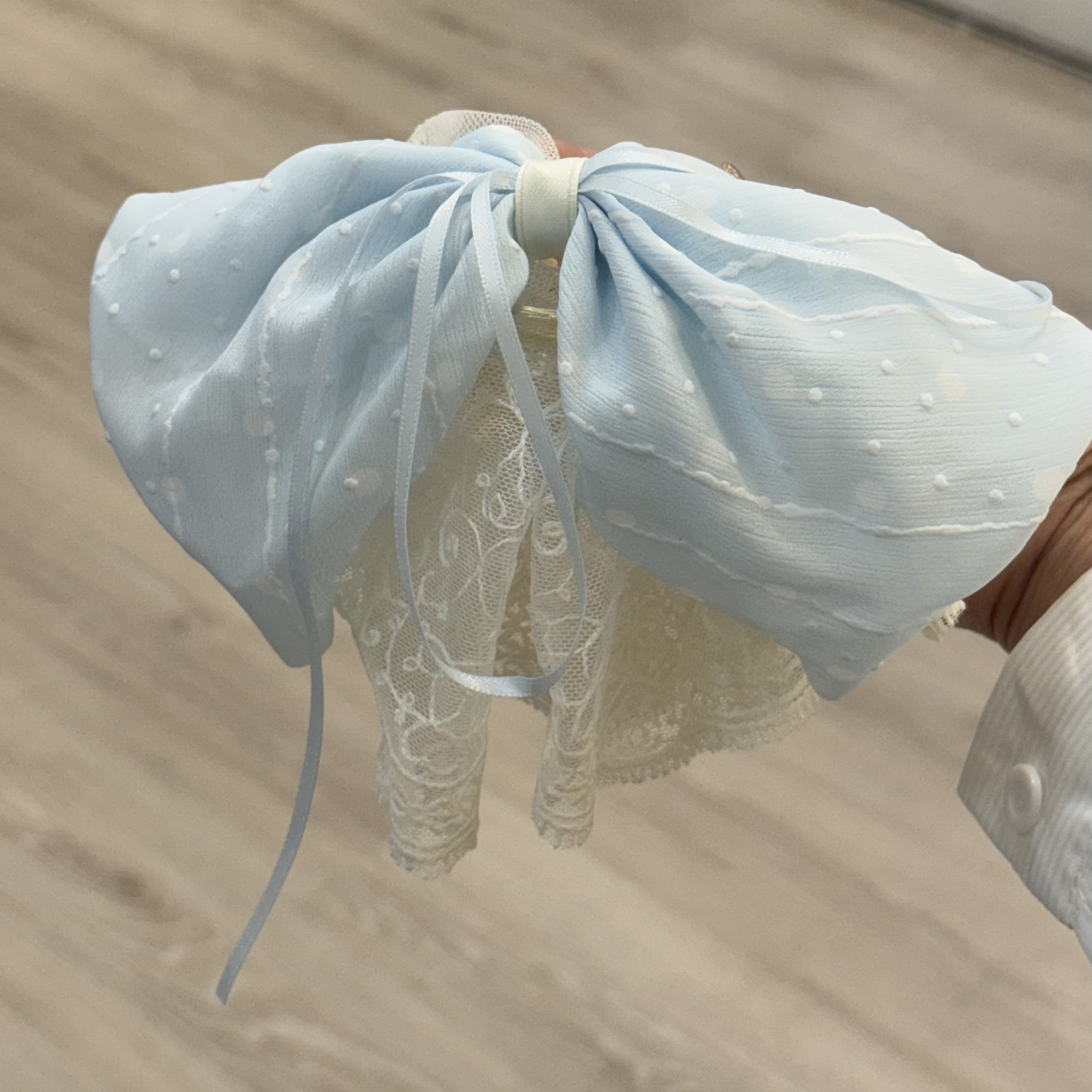 C248清新蕾絲圓點蝴蝶結半頭夾