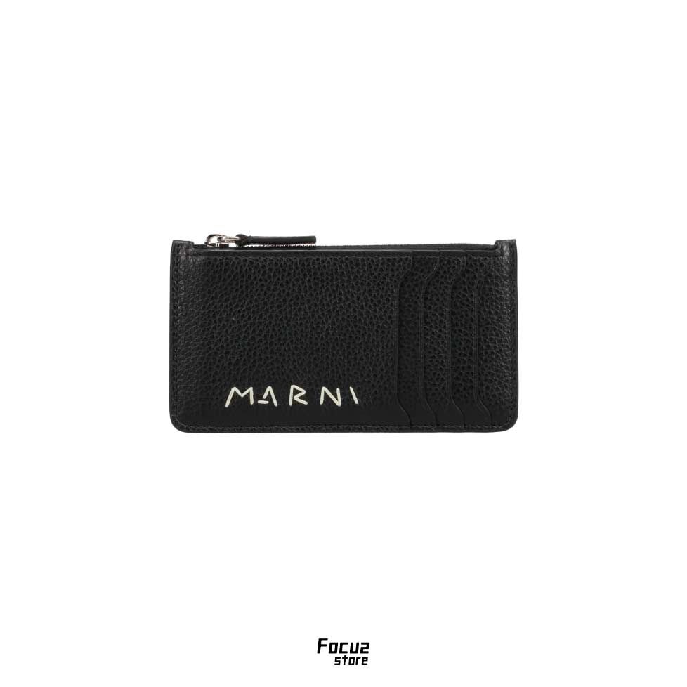 【Focus Store】預購 MARNI Leather Card Case With MARNI Mending Embroidery "Black" 黑色 拉鍊卡包