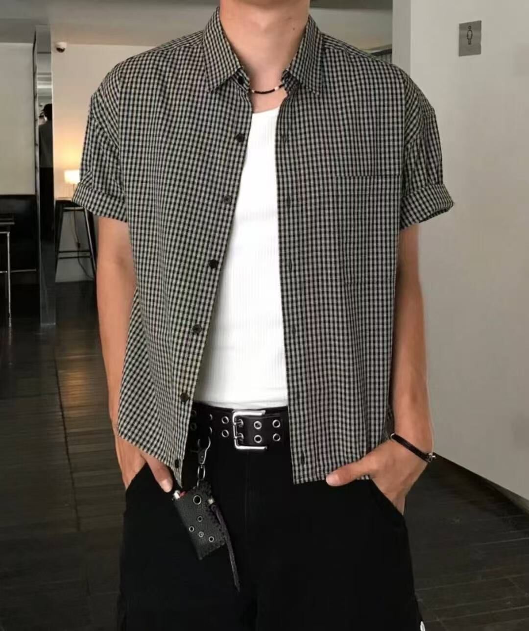 《K》BOXY短寬細格紋襯衫