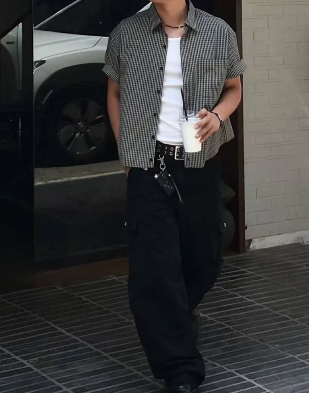 《K》BOXY短寬細格紋襯衫