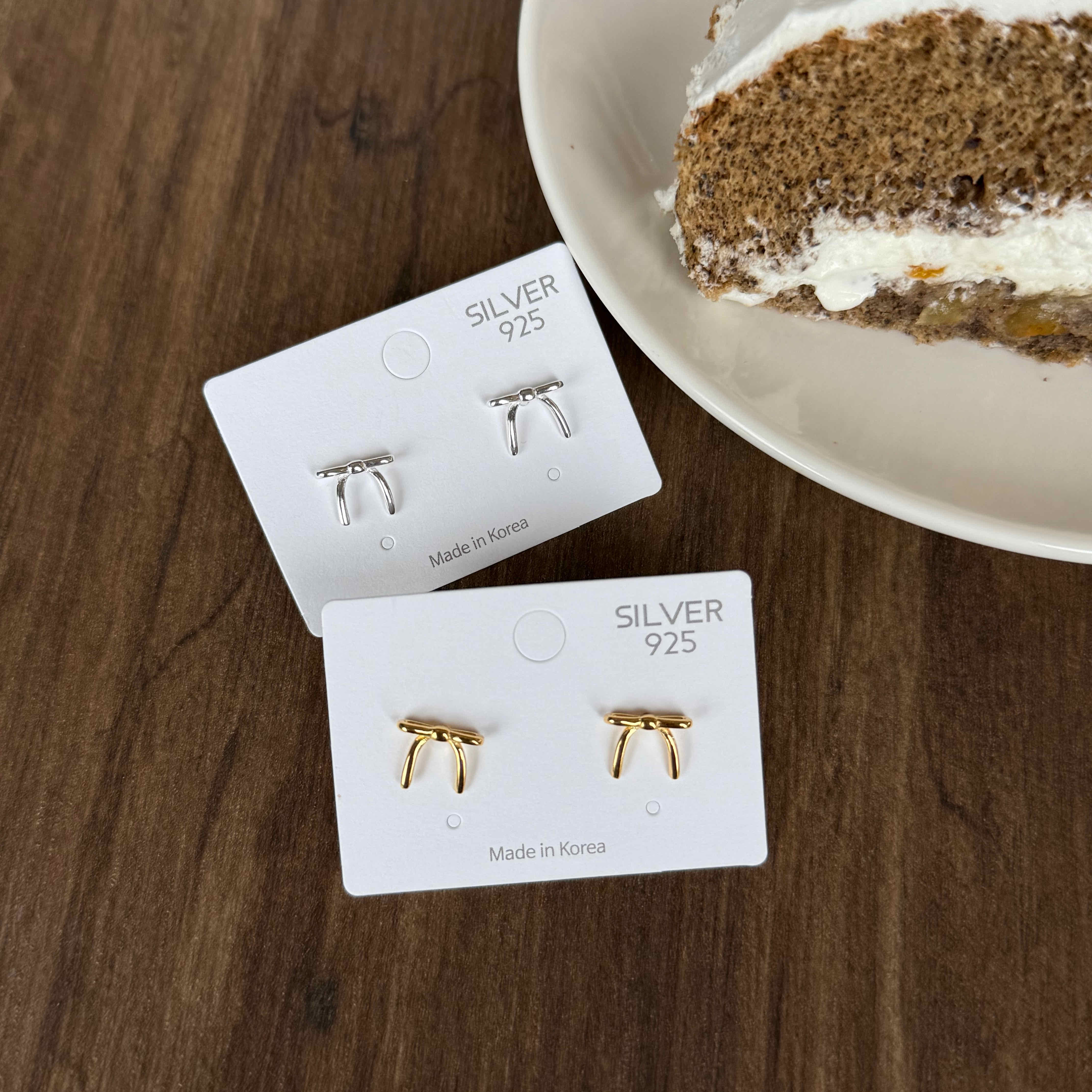 🇰🇷925 silver 歐式蝴蝶結耳環｜2 color