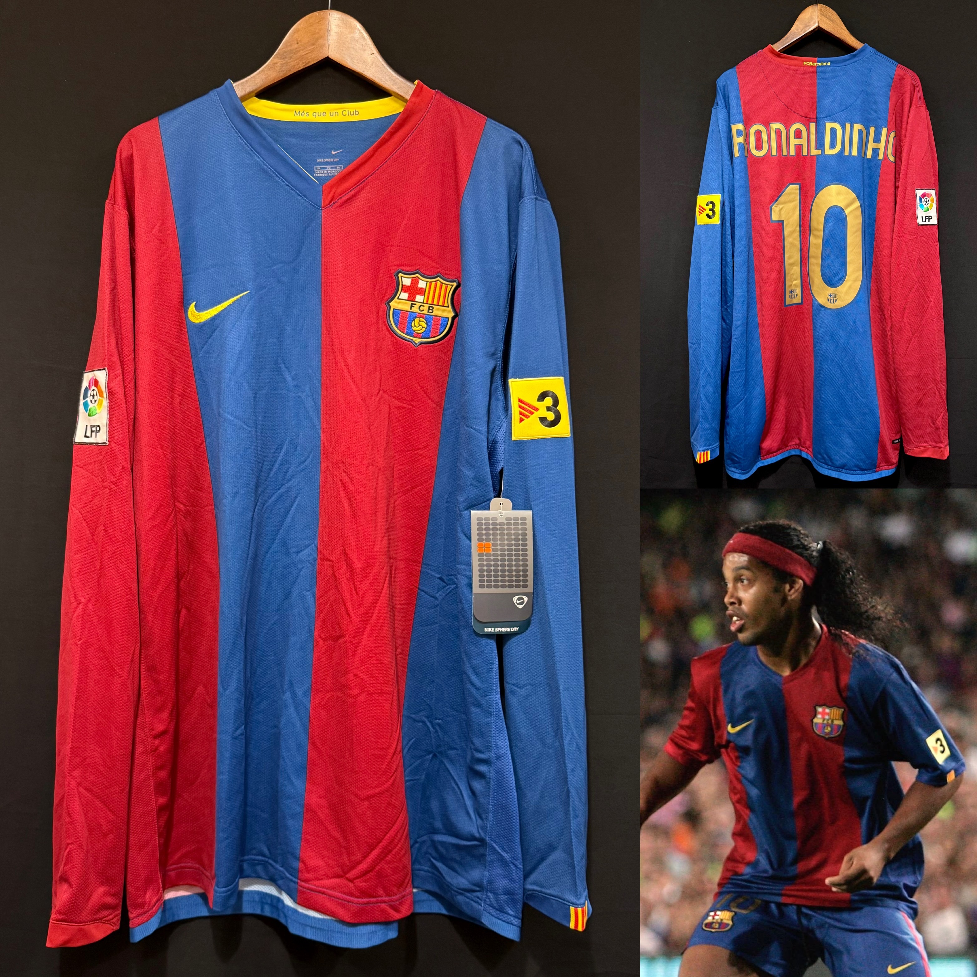 (全新有牌) 巴塞隆拿 2006-2007 Nike 主場長䄂球衣 #10 RONALDINHO