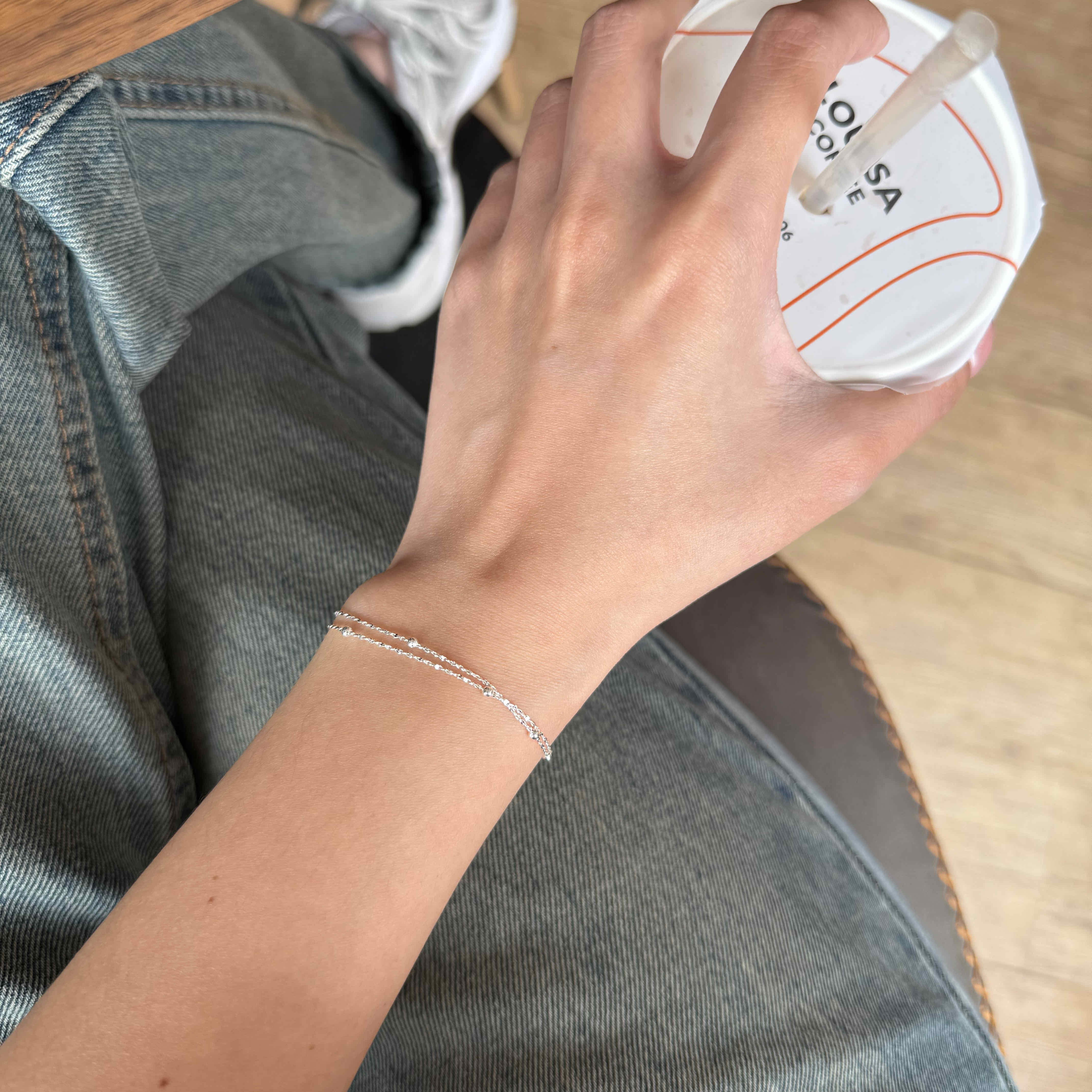 🇰🇷925 silver 素素閃閃的漂亮雙層手鍊