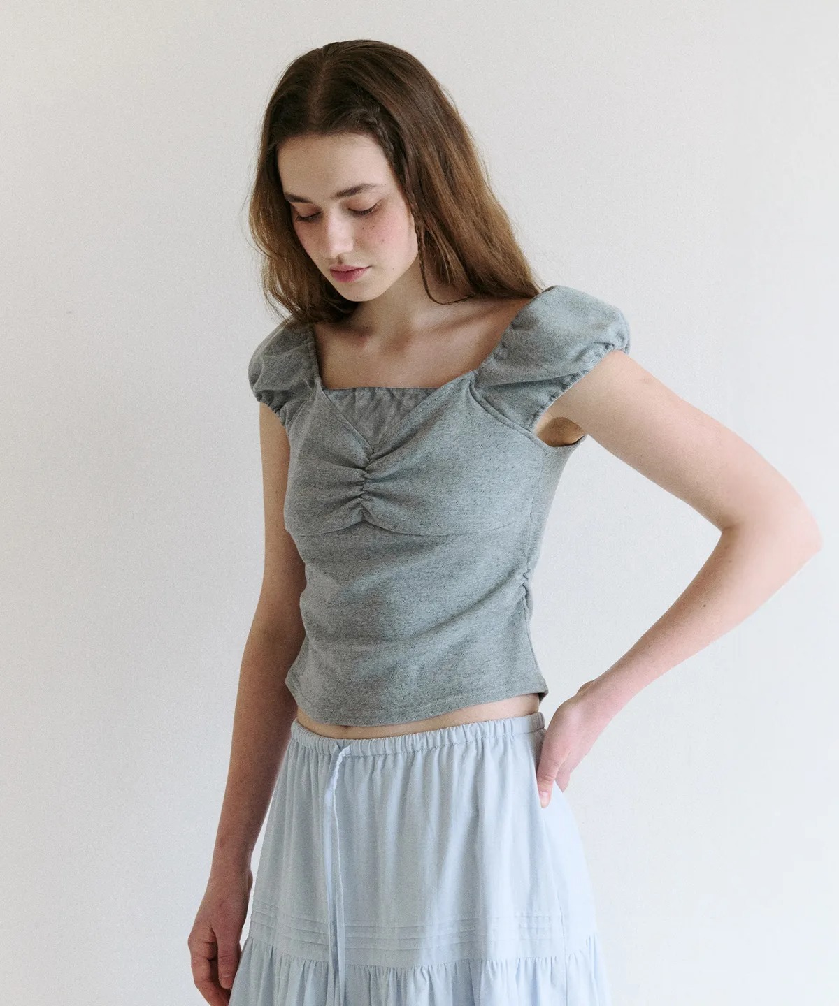 25SS新作シャーリング【ROLAROLA】PUFF CAP SLEEVE T SHIRT ROLAROLA PUFF CAP SLEEVE T-SHIRT