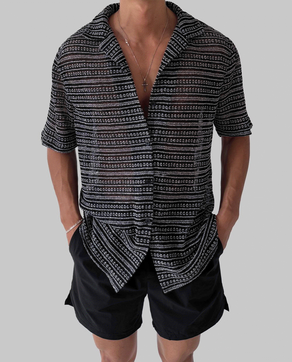 圈圈紗提花短袖襯衫