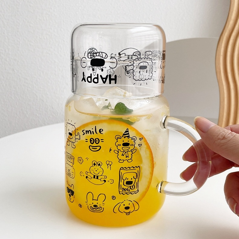 《07178》滿滿塗鴉覆蓋子玻璃杯/800ml