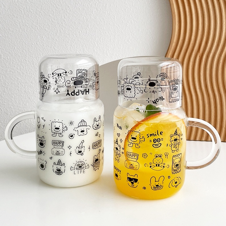 《07178》滿滿塗鴉覆蓋子玻璃杯/800ml