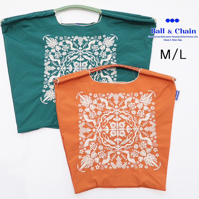Ball & Chain HAWAIIAN BANDANA 刺繍環保袋 ORANGE / GREEN