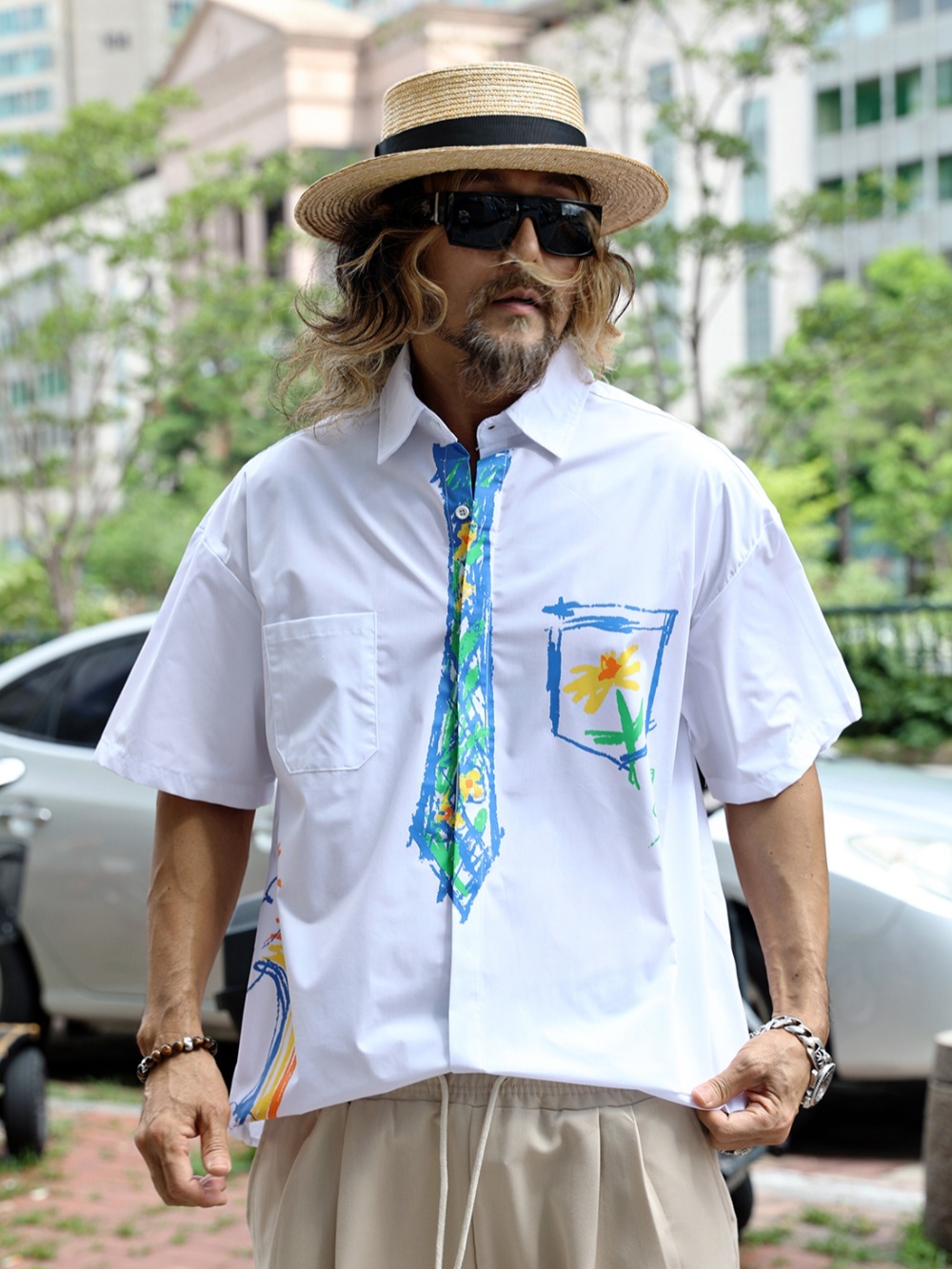 蠟筆領帶短袖襯衫