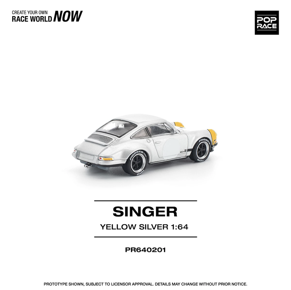 【預訂】Pop Race 1/64 Singer 911 Sccs Homage Yellow/Silver  (PR640201)